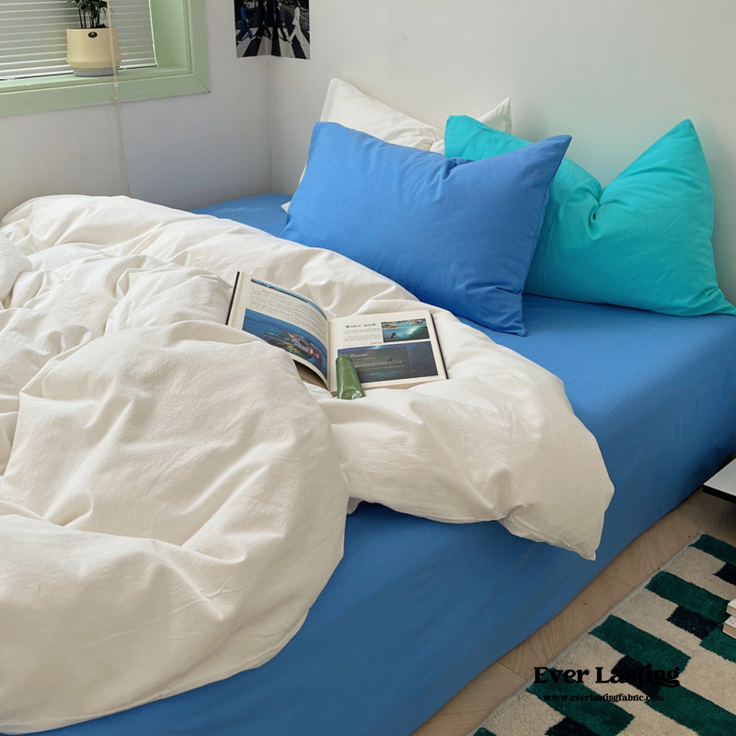Mixed Color Ocean Crush Washed Cotton Bedding Set - Blue + Black