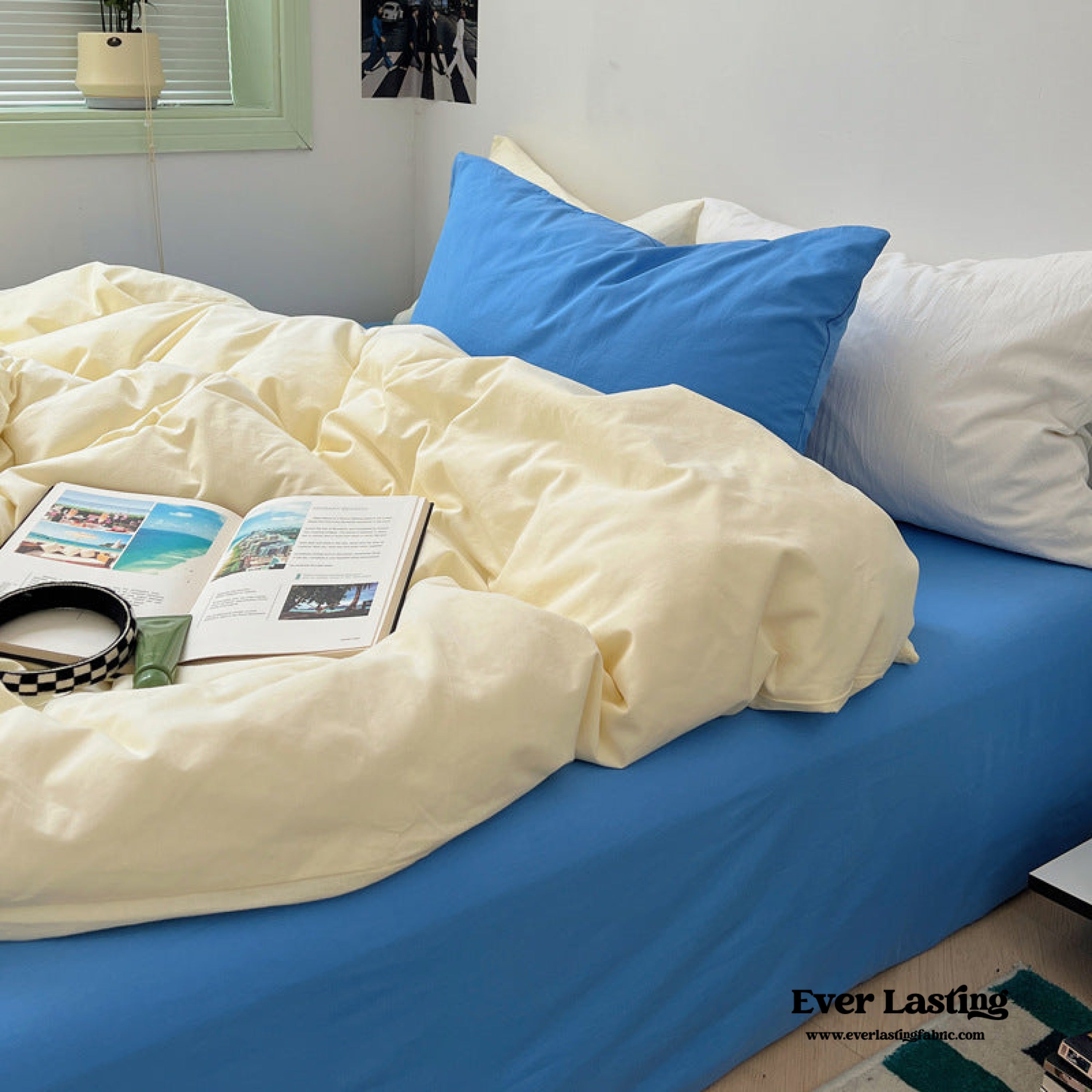 Mixed Color Ocean Crush Washed Cotton Bedding Set - Blue + Black