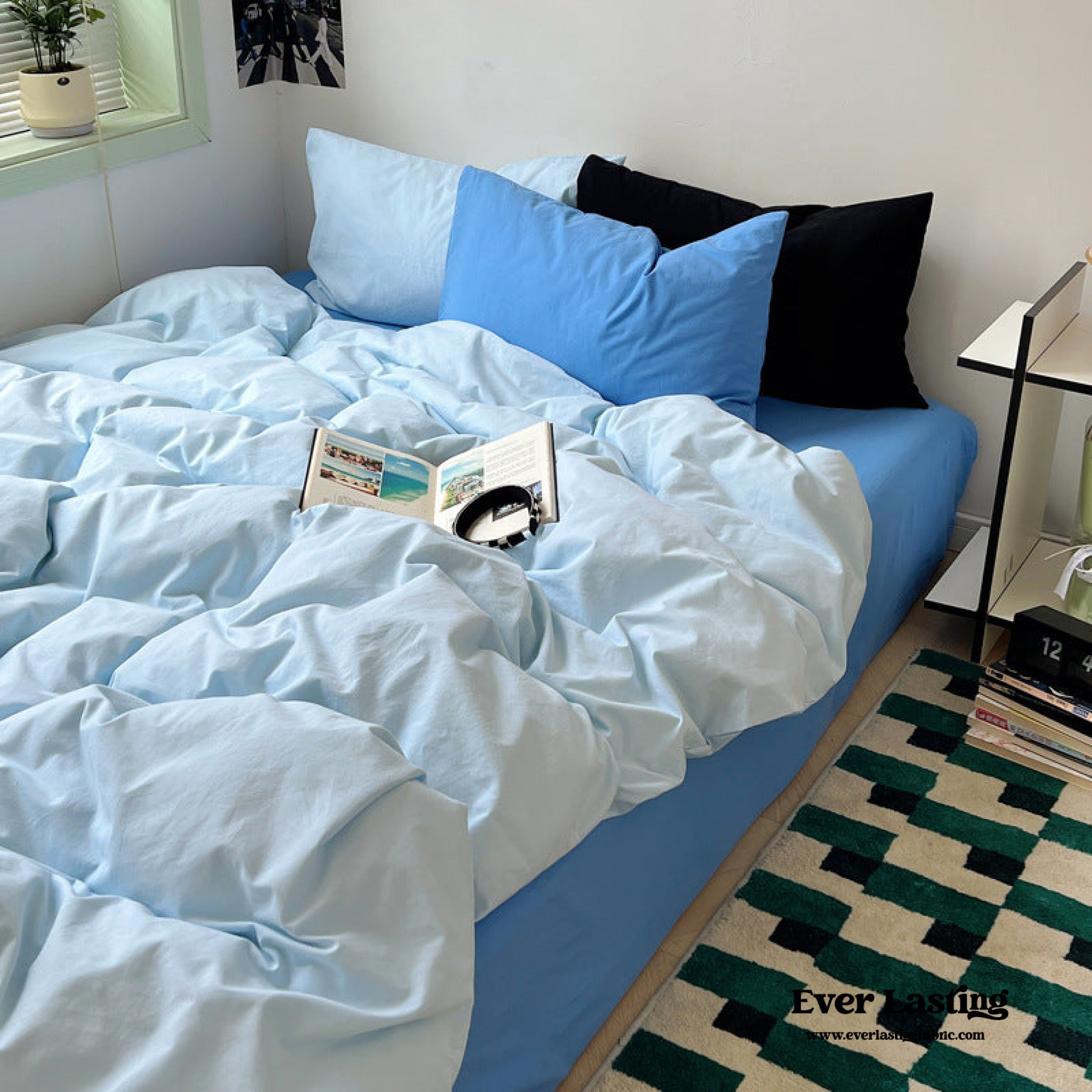 Mixed Color Ocean Crush Washed Cotton Bedding Set - Blue + Black