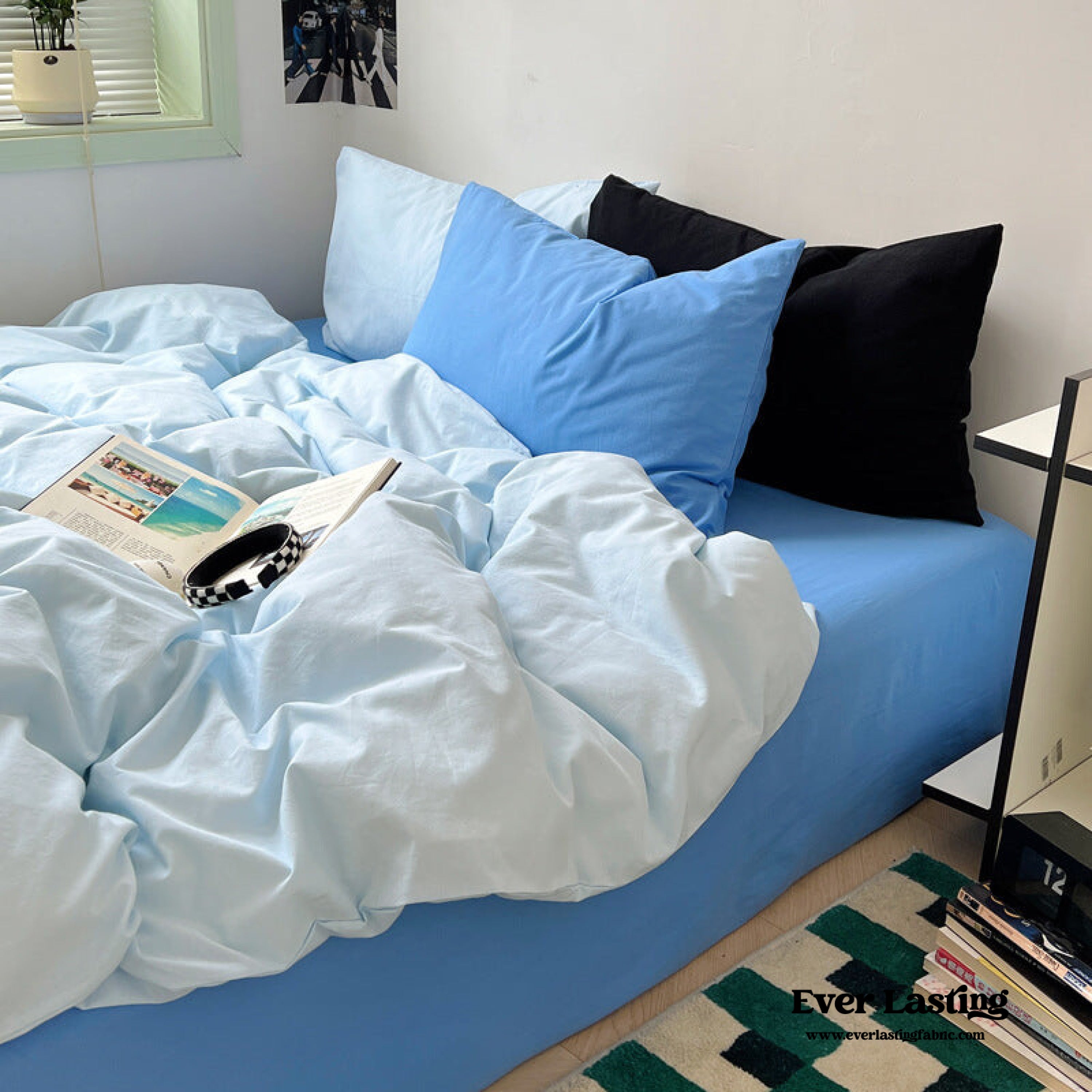 Mixed Color Ocean Crush Washed Cotton Bedding Set - Blue + Black