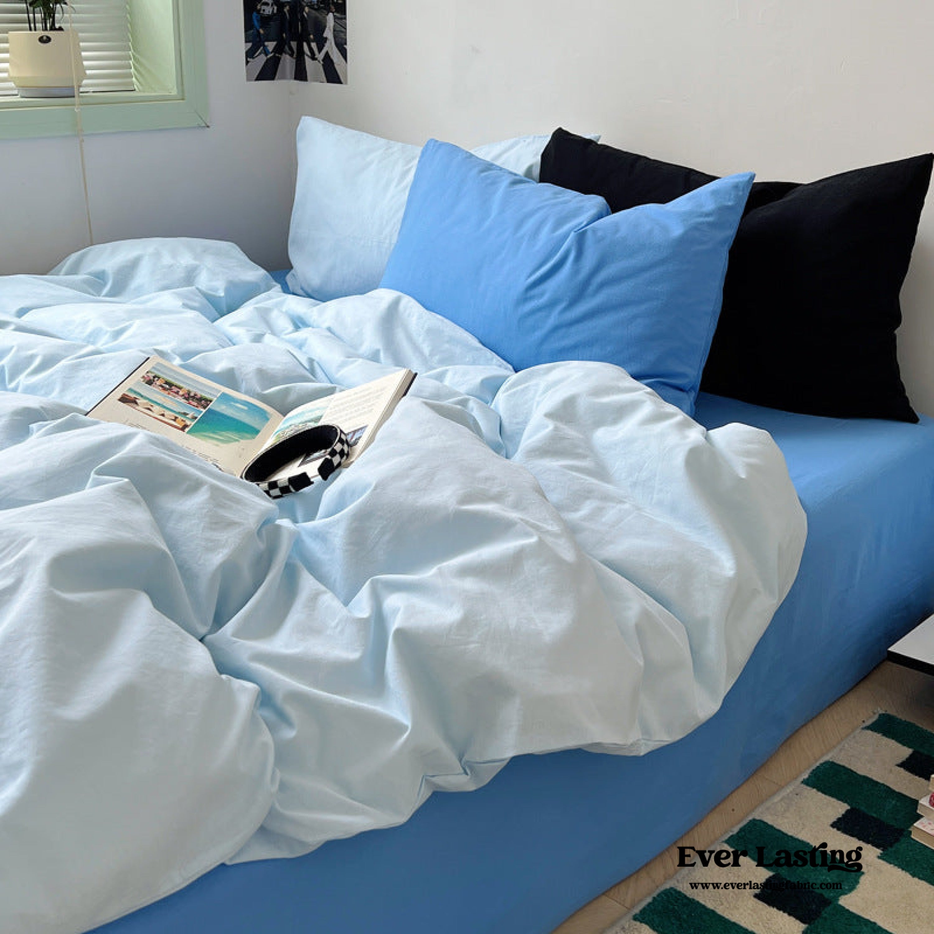 Mixed Color Ocean Crush Washed Cotton Bedding Set - Blue + Black