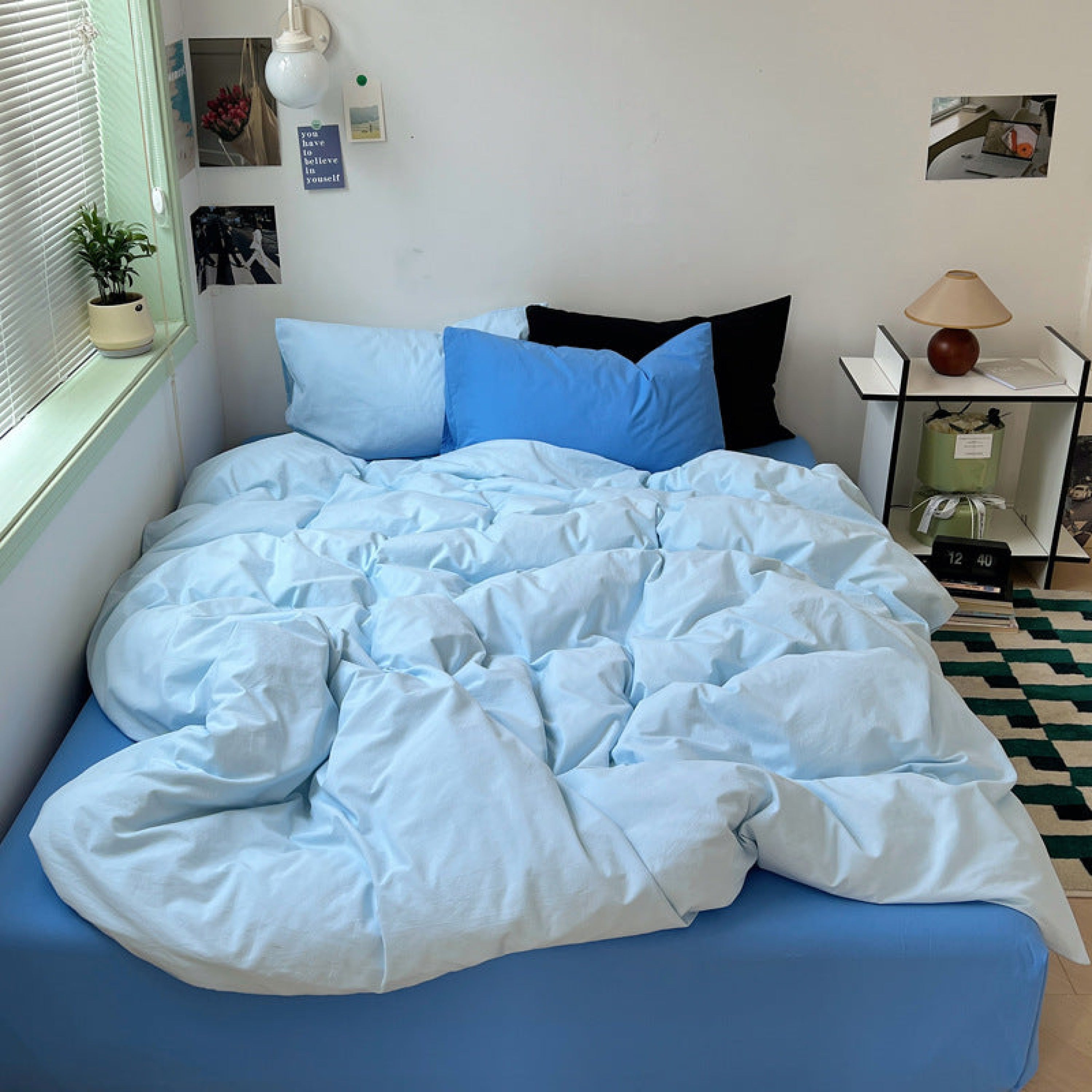 Mixed Color Ocean Crush Washed Cotton Bedding Set - Blue + Black