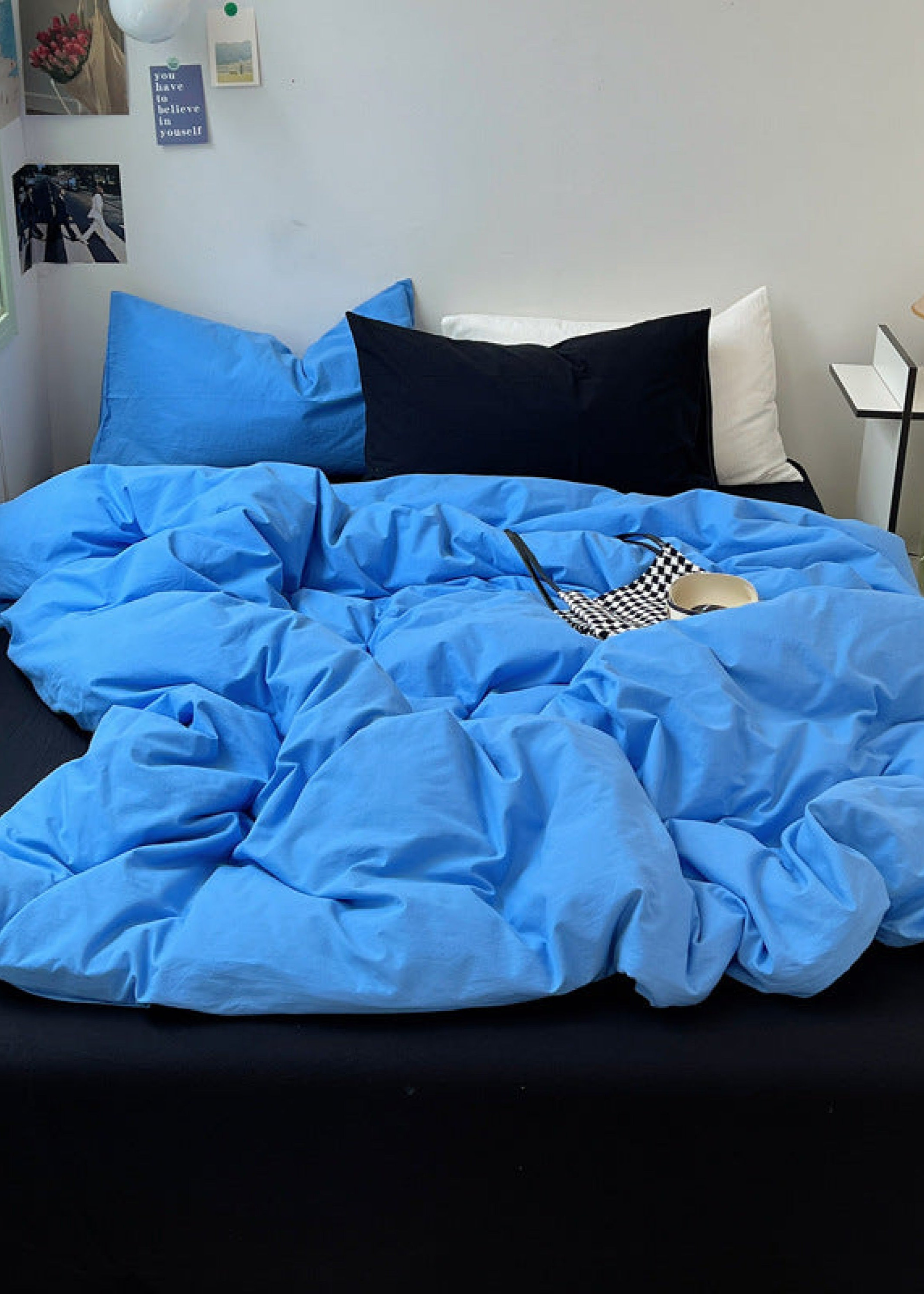 Mixed Color Ocean Crush Washed Cotton Bedding Set - Blue + Black
