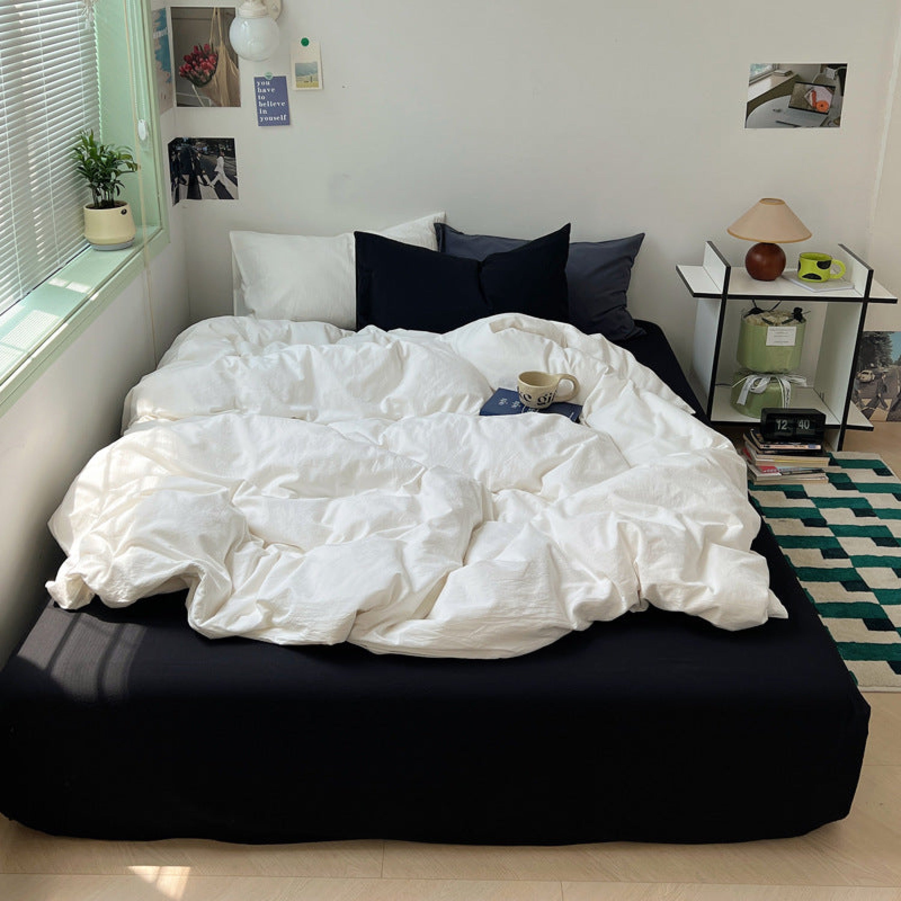 Mixed Color Ocean Crush Washed Cotton Bedding Set - Blue + Black