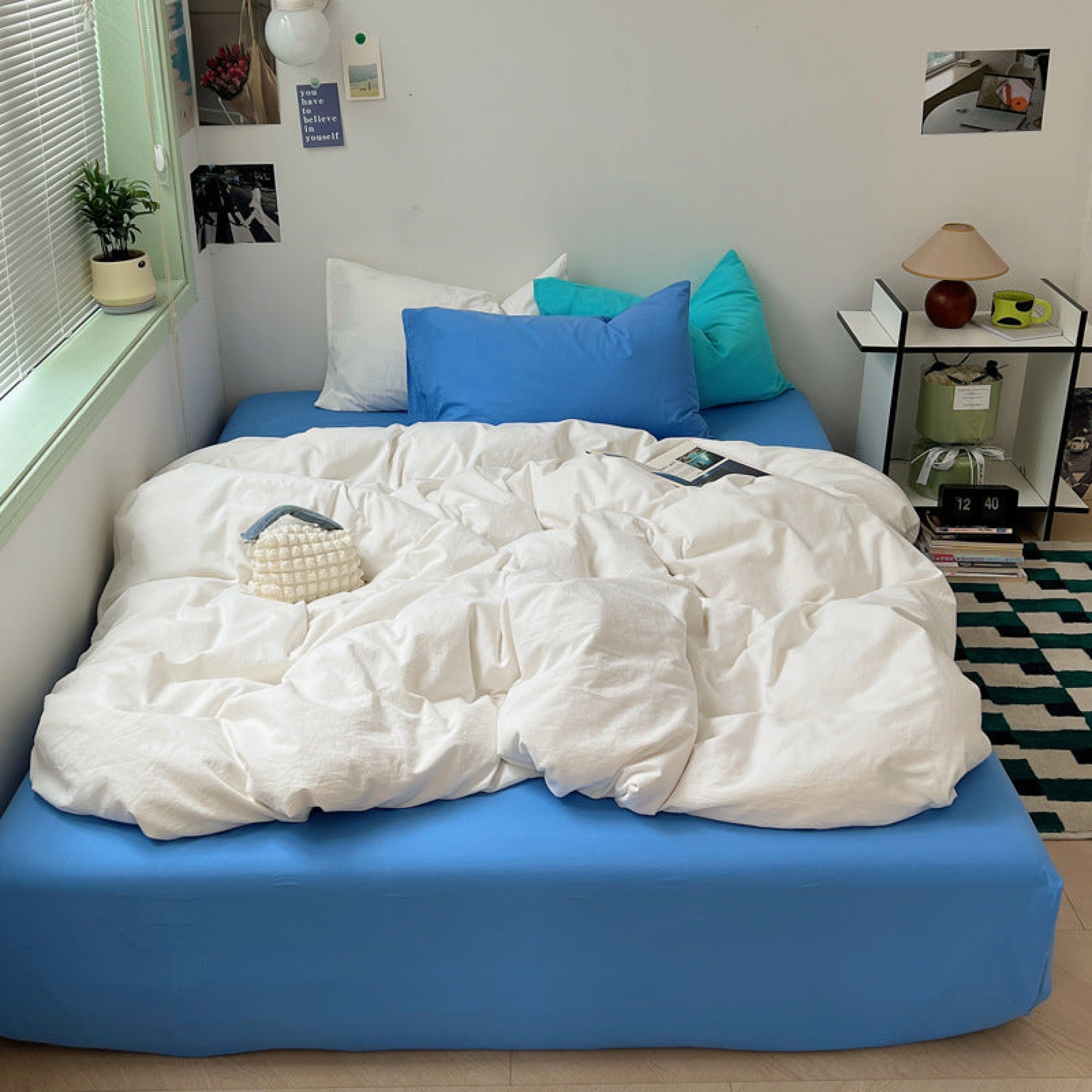 Mixed Color Ocean Crush Washed Cotton Bedding Set - Blue + Black