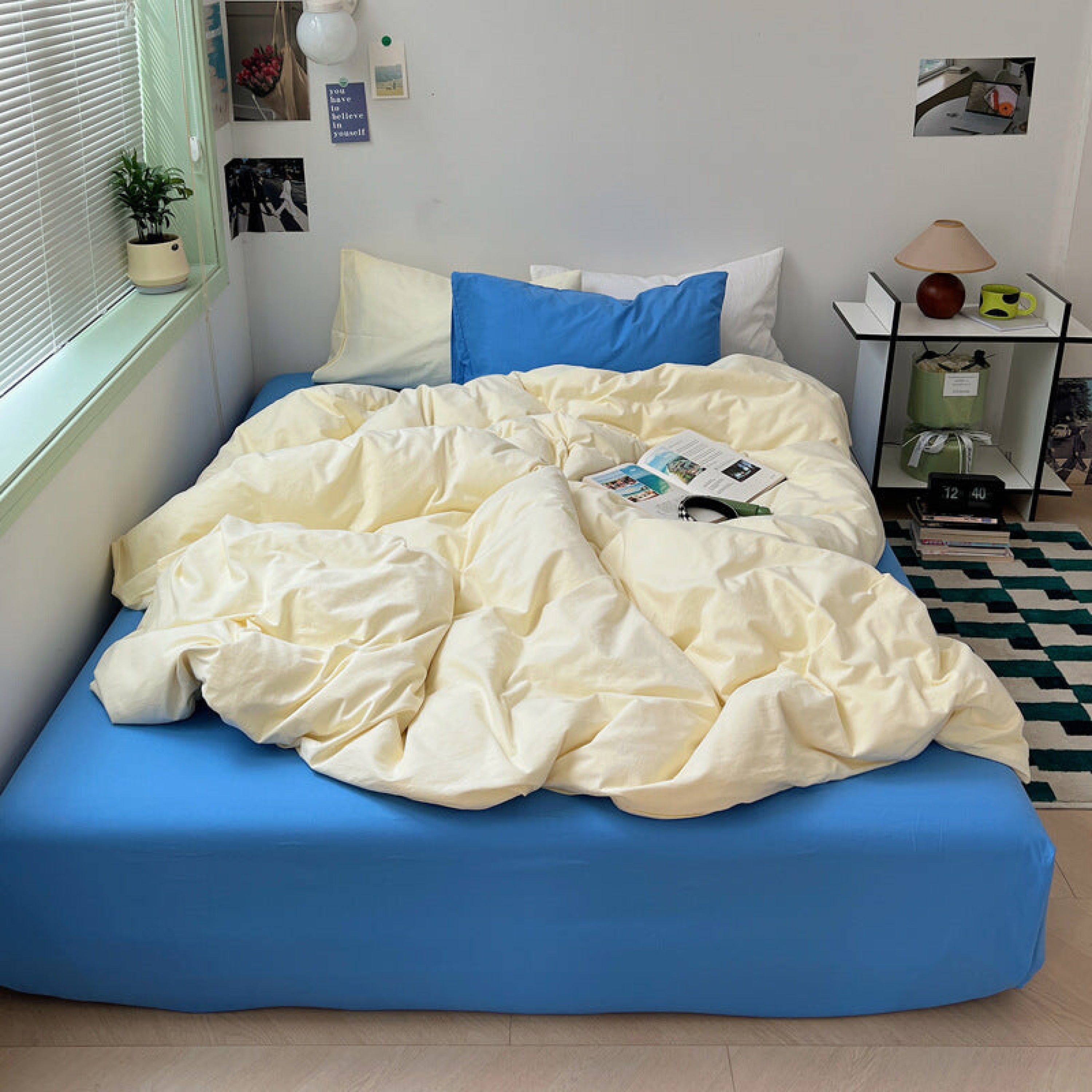 Mixed Color Ocean Crush Washed Cotton Bedding Set - Blue + Black