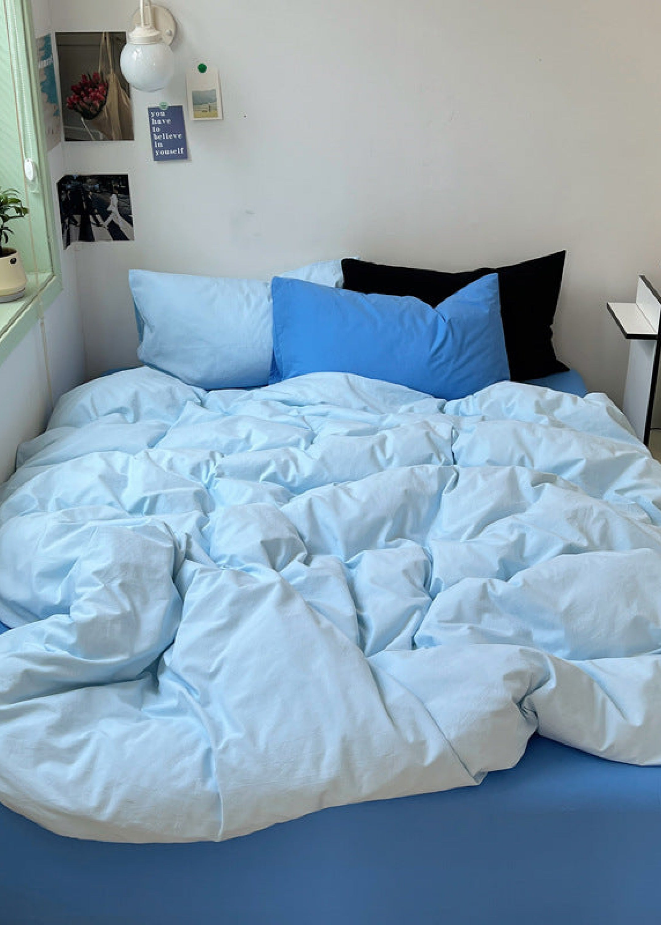 Mixed Color Ocean Crush Washed Cotton Bedding Set - Blue + Black