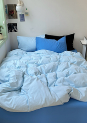 Mixed Color Ocean Crush Washed Cotton Bedding Set - Double Blue