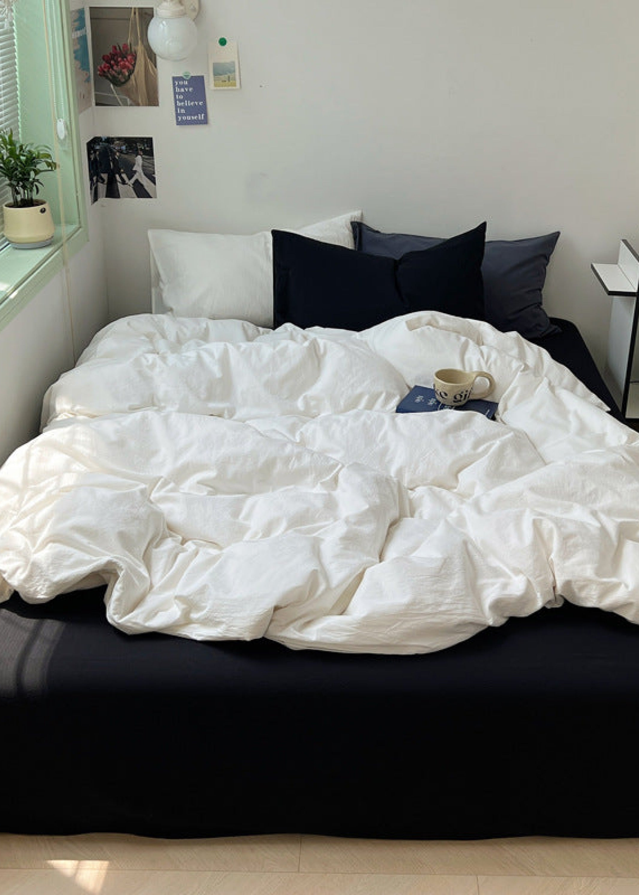 Mixed Color Ocean Crush Washed Cotton Bedding Set - Blue + Black
