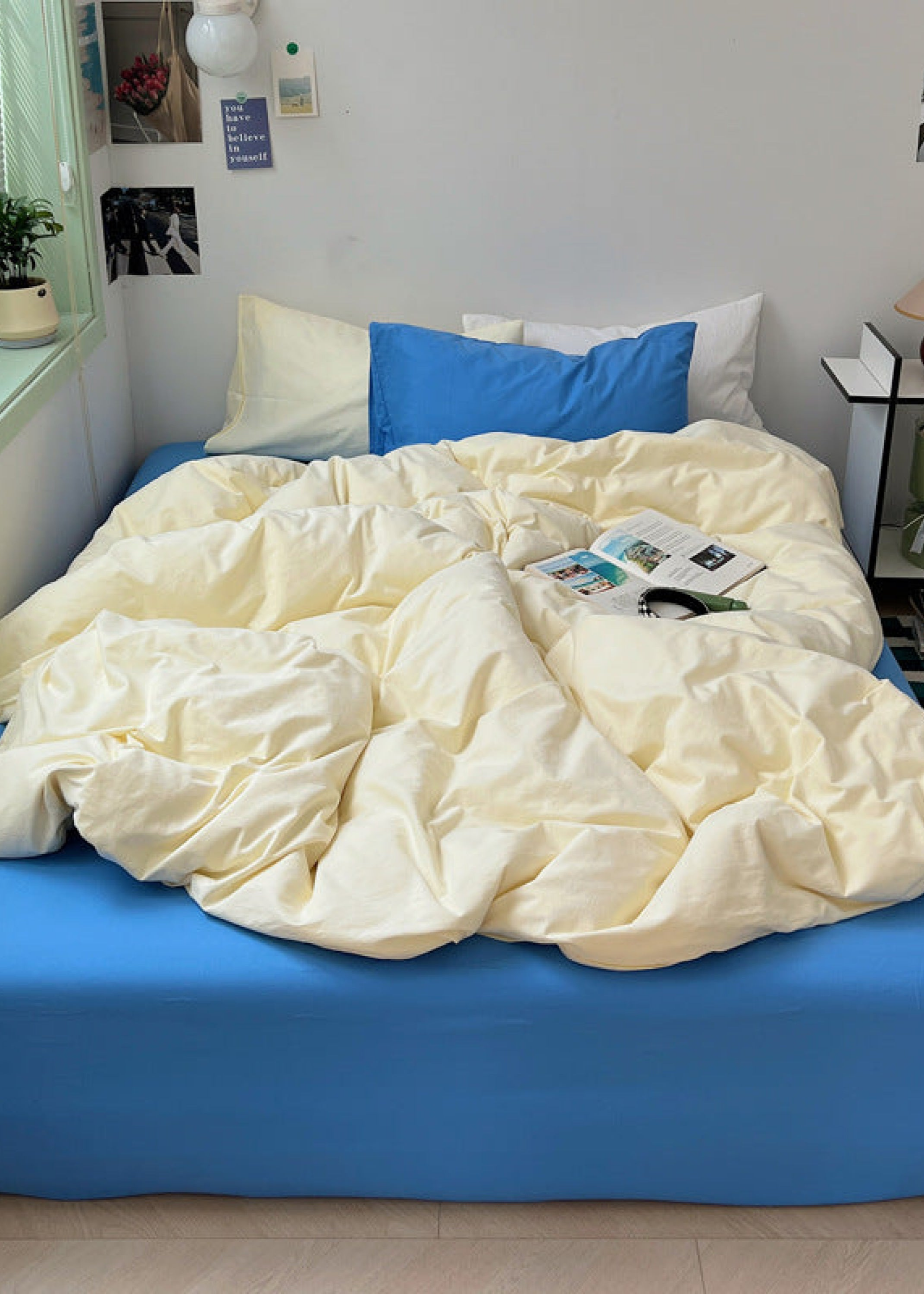 Mixed Color Ocean Crush Washed Cotton Bedding Set - Blue + Black