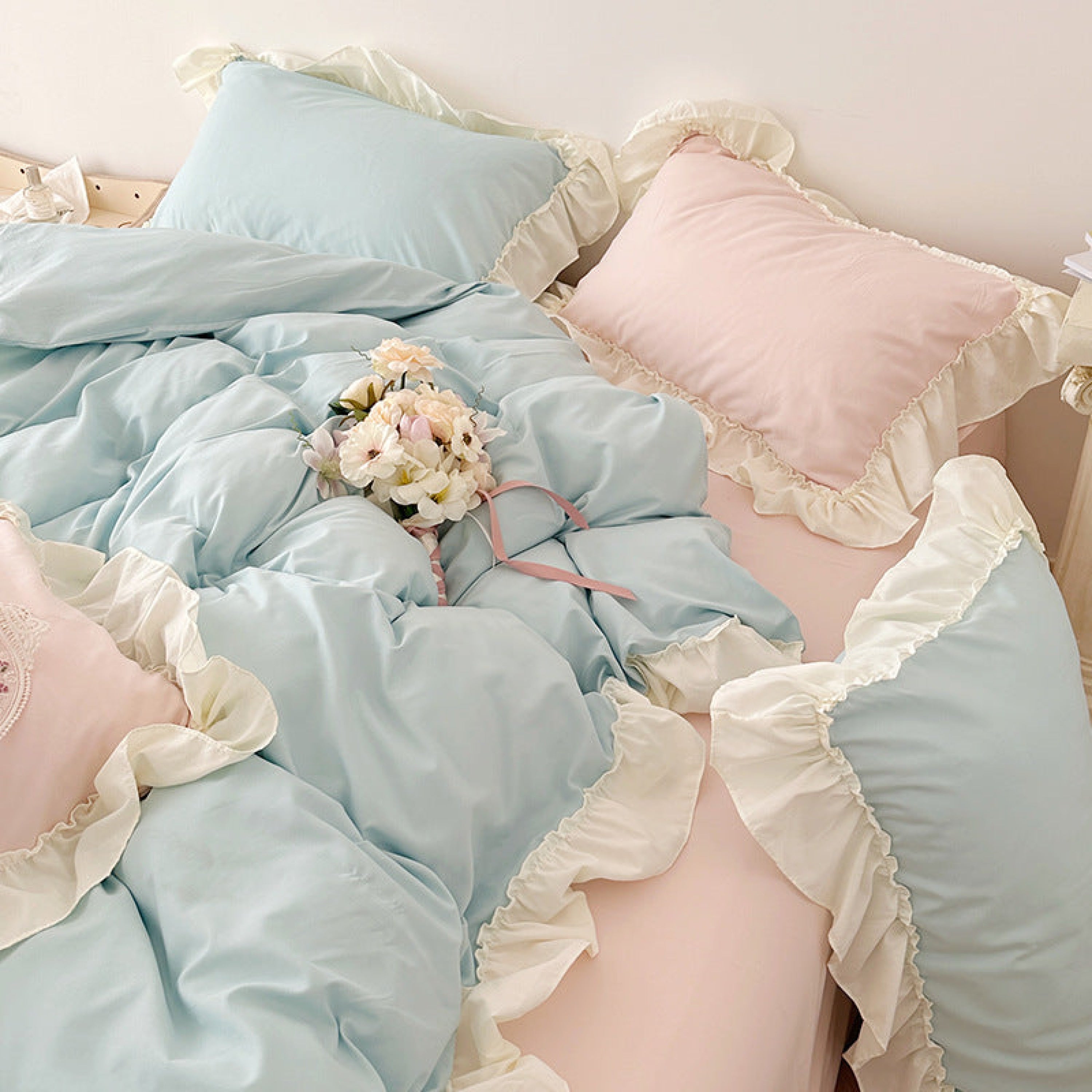 Mixed Color Pastel Ruffle Bedding Set
