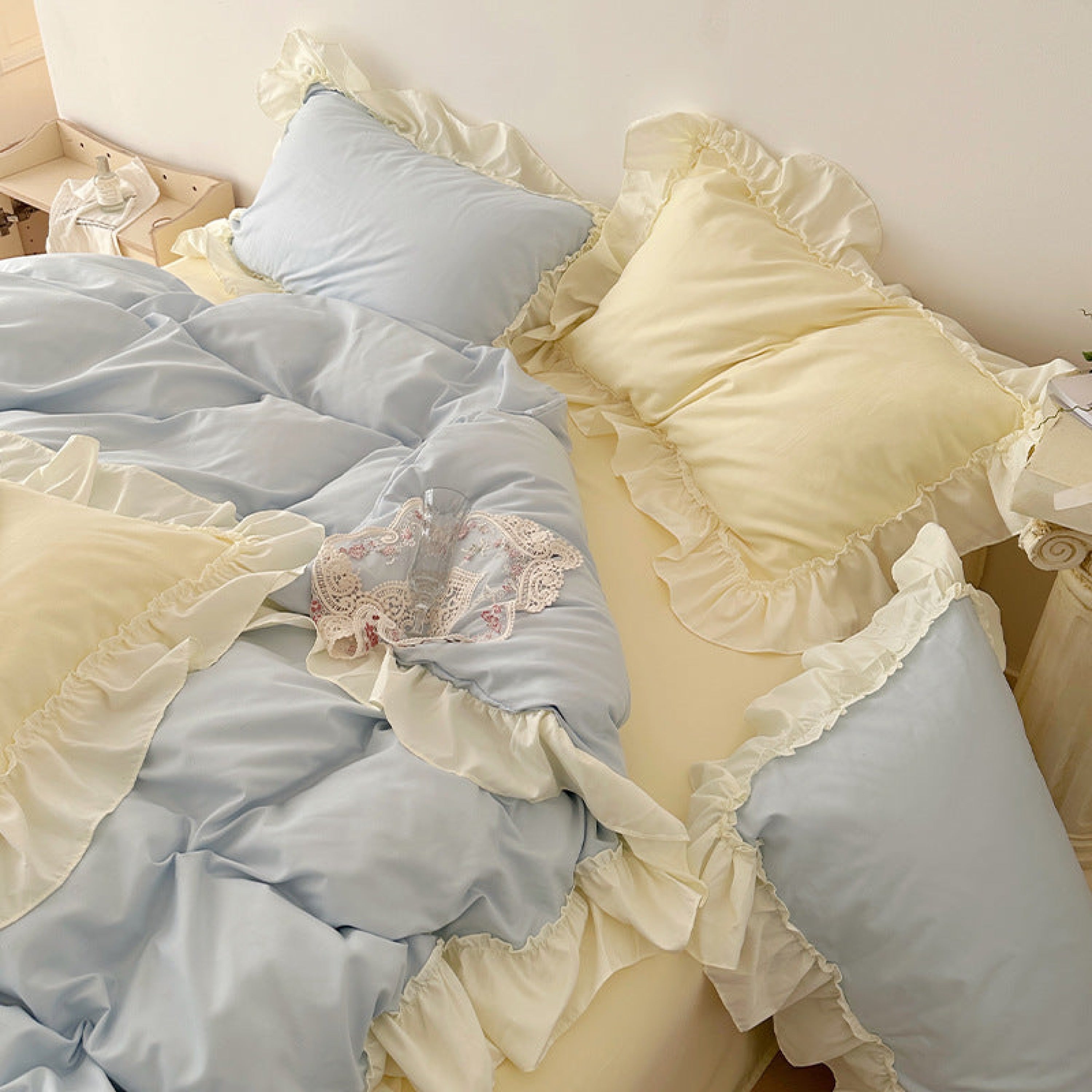 Pastel Ruffles Mixed Color Pastel Ruffle Bedding Set – MagChic