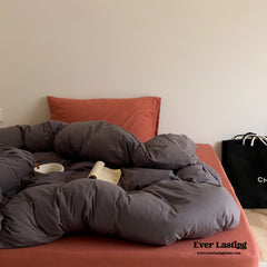 Mixed Color Warm Tone Jersey Knit Bedding Set - Gray Red