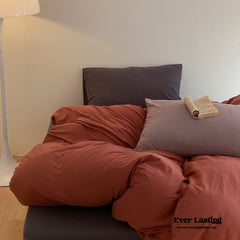 Mixed Color Warm Tone Jersey Knit Bedding Set - Red Gray