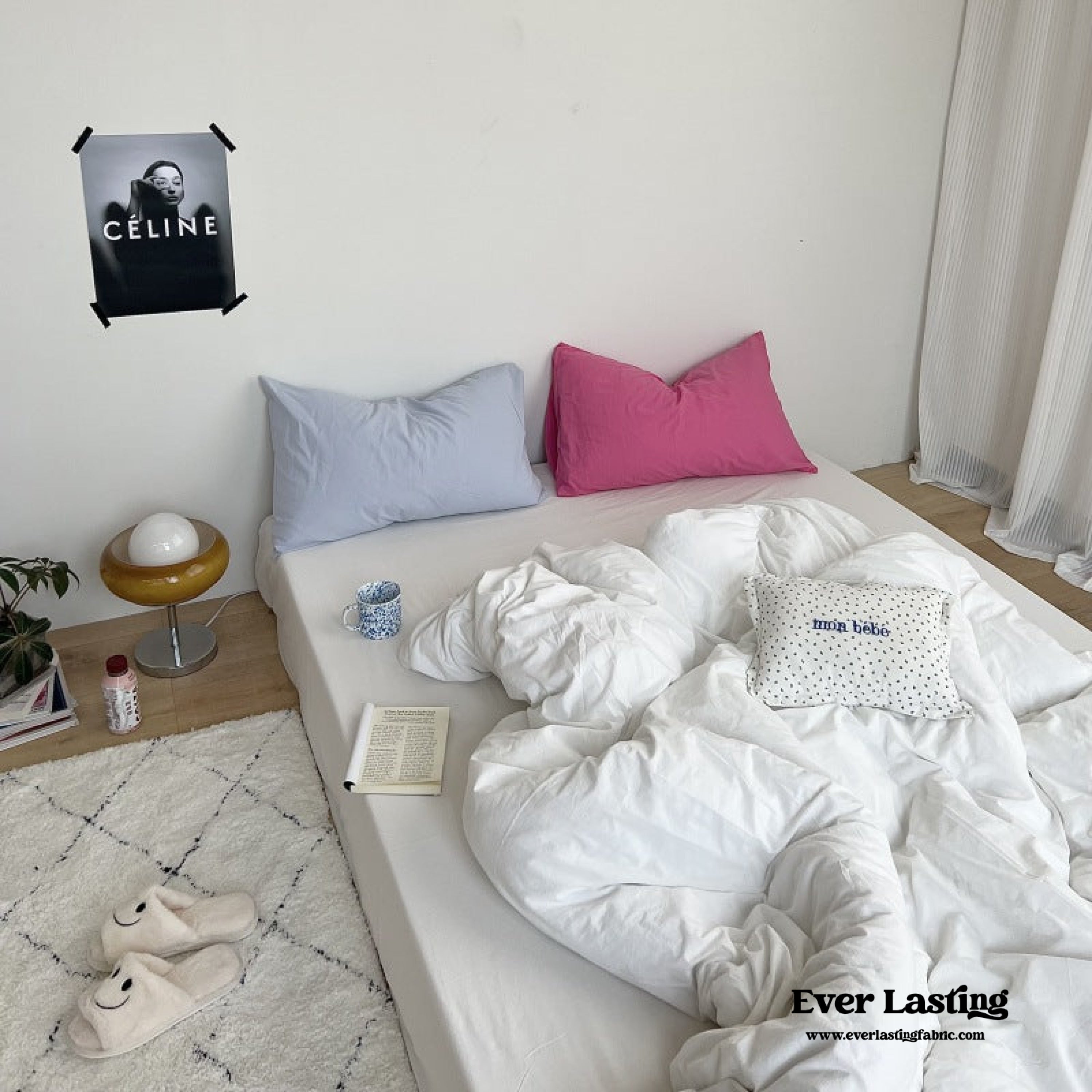 Mixed Color Washed Cotton Bedding Set - Baby Pink + White