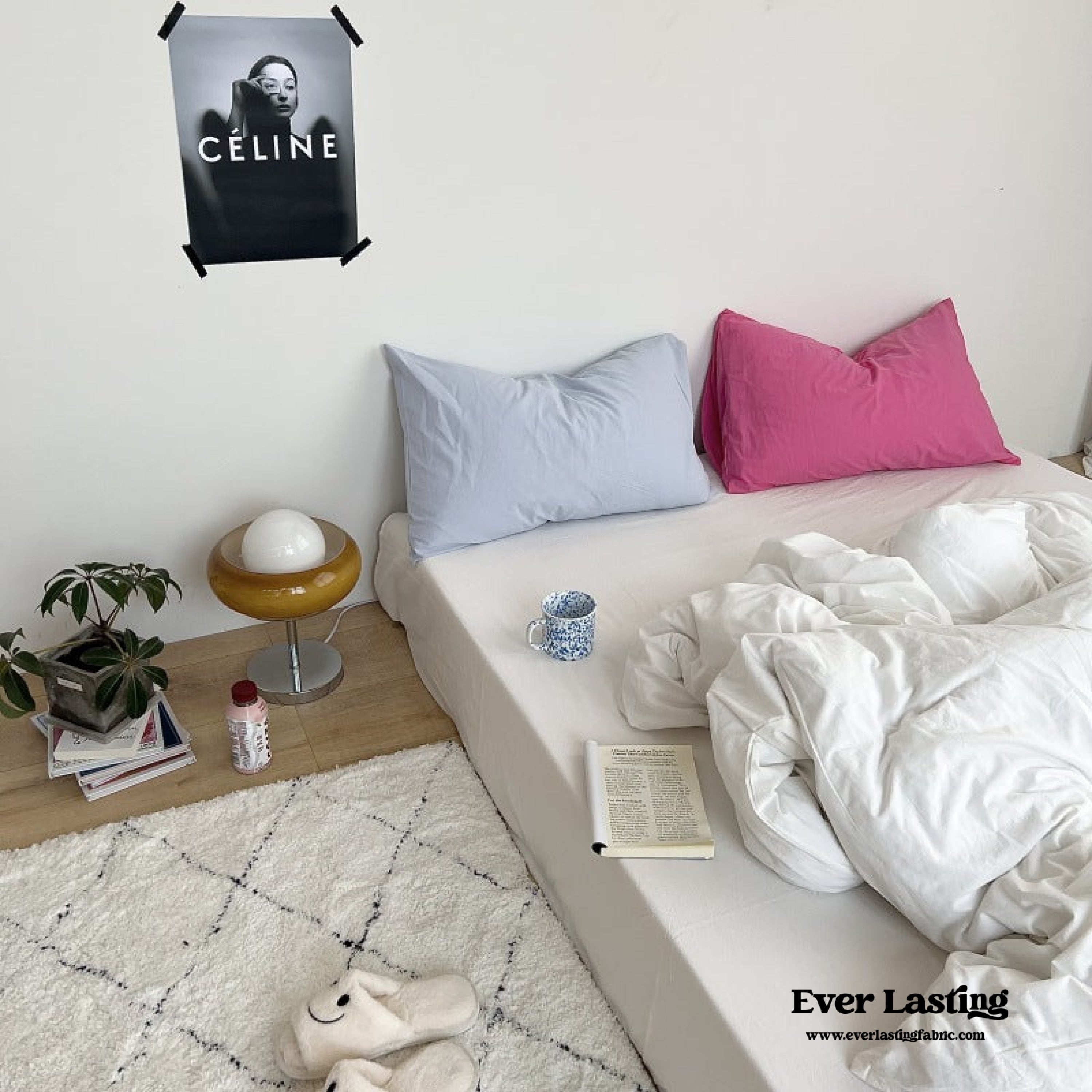 Mixed Color Washed Cotton Bedding Set - Baby Pink + White
