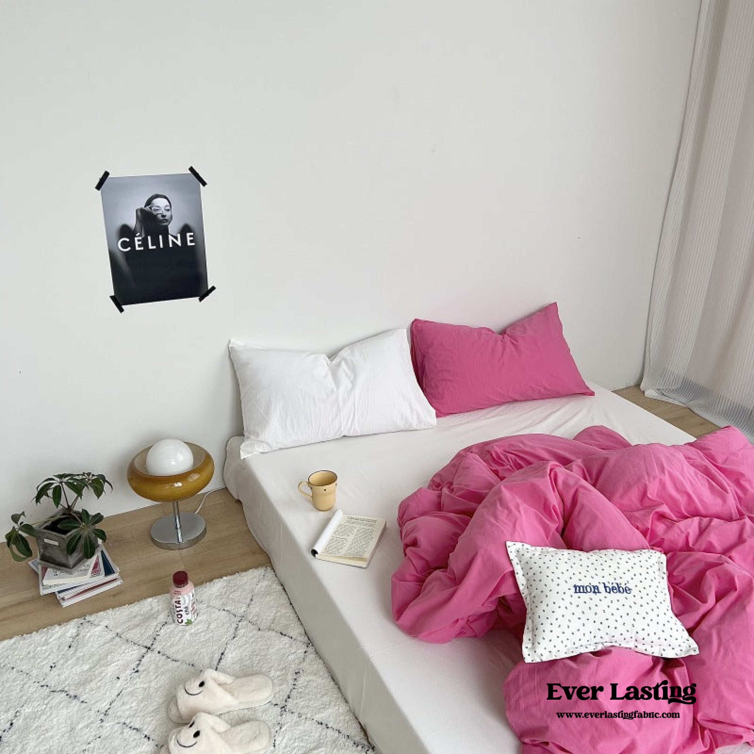 Mixed Color Washed Cotton Bedding Set - Baby Pink + White