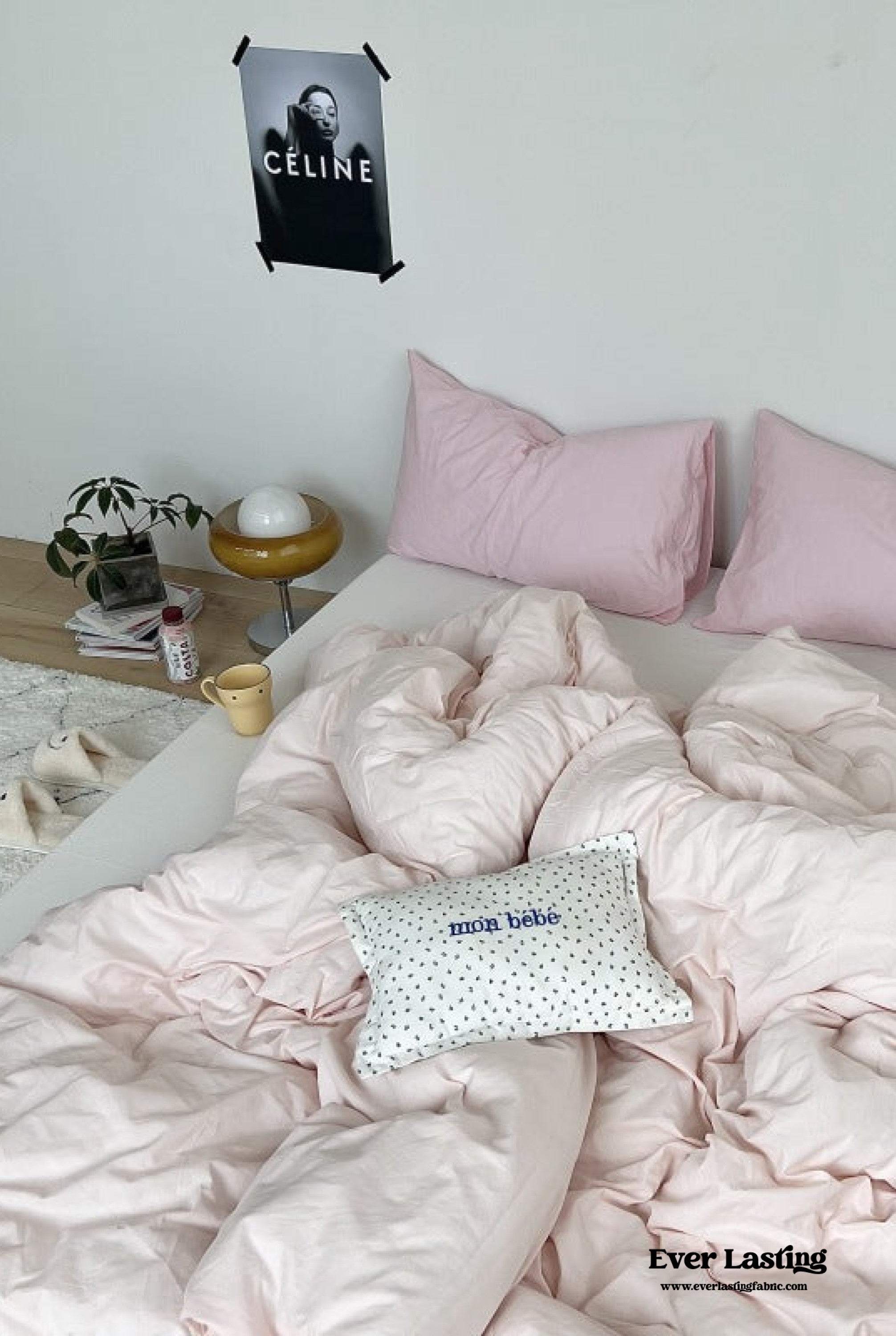 Mixed Color Washed Cotton Bedding Set - Baby Pink + White