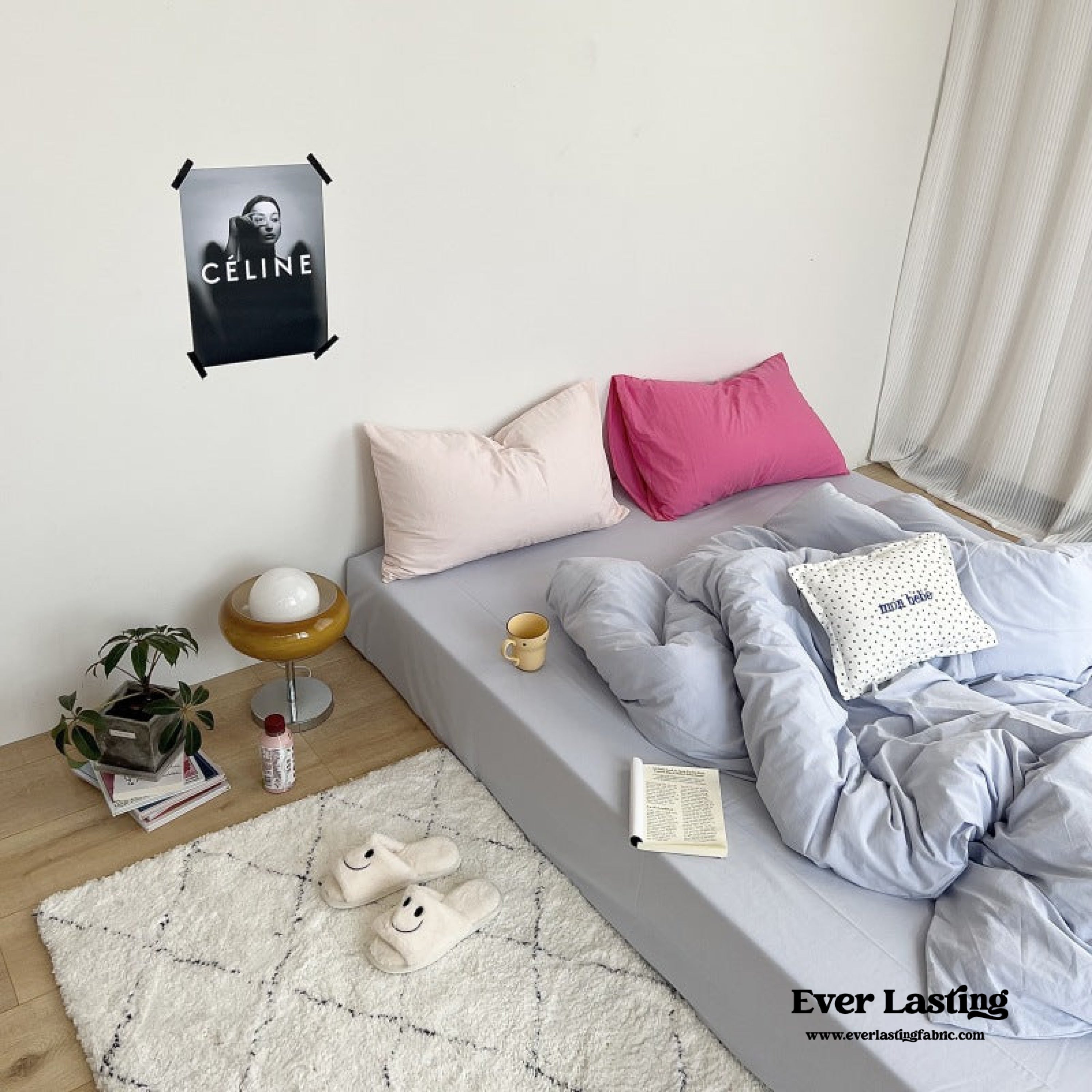 Mixed Color Washed Cotton Bedding Set - Baby Pink + White