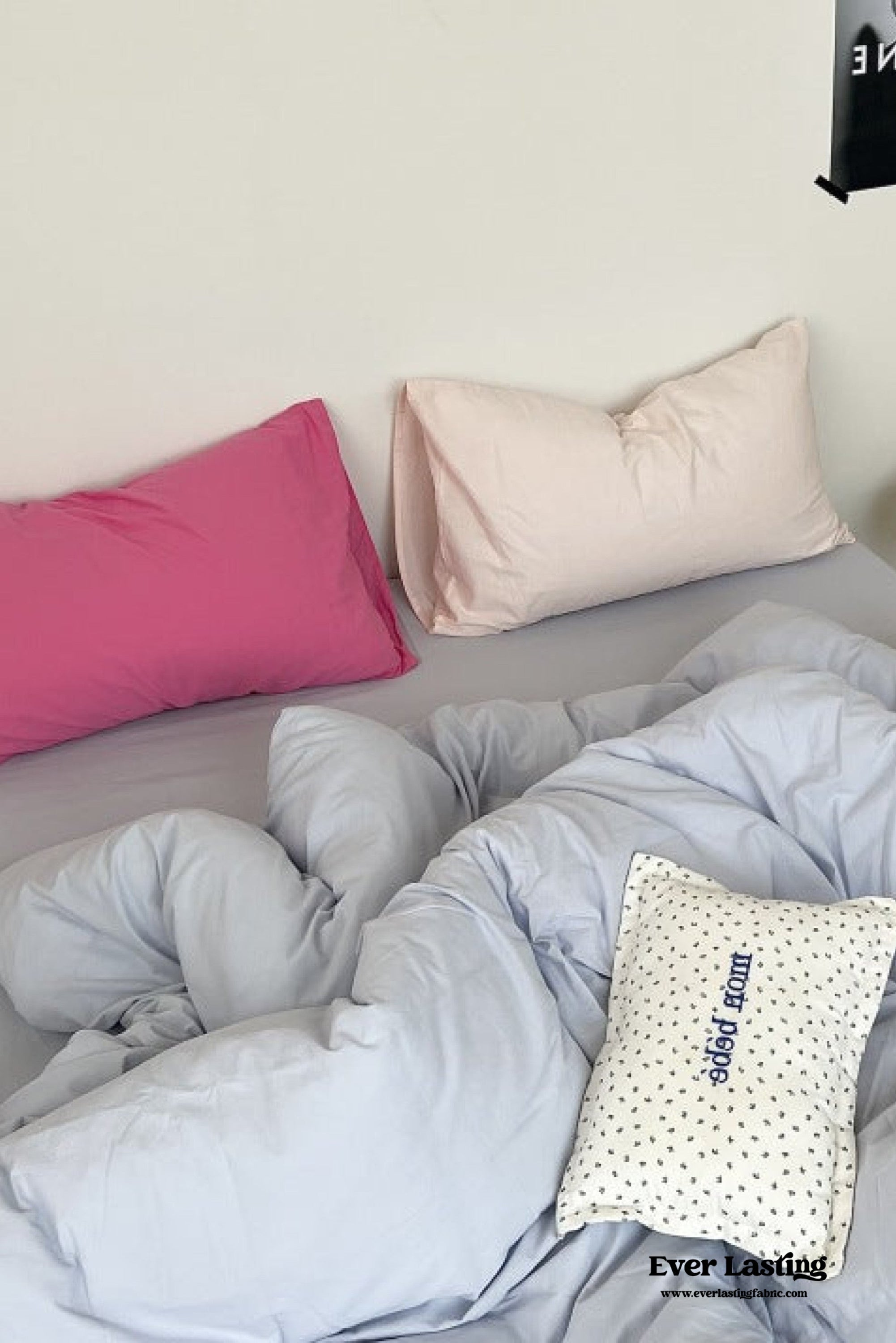 Mixed Color Washed Cotton Bedding Set - Baby Pink + White