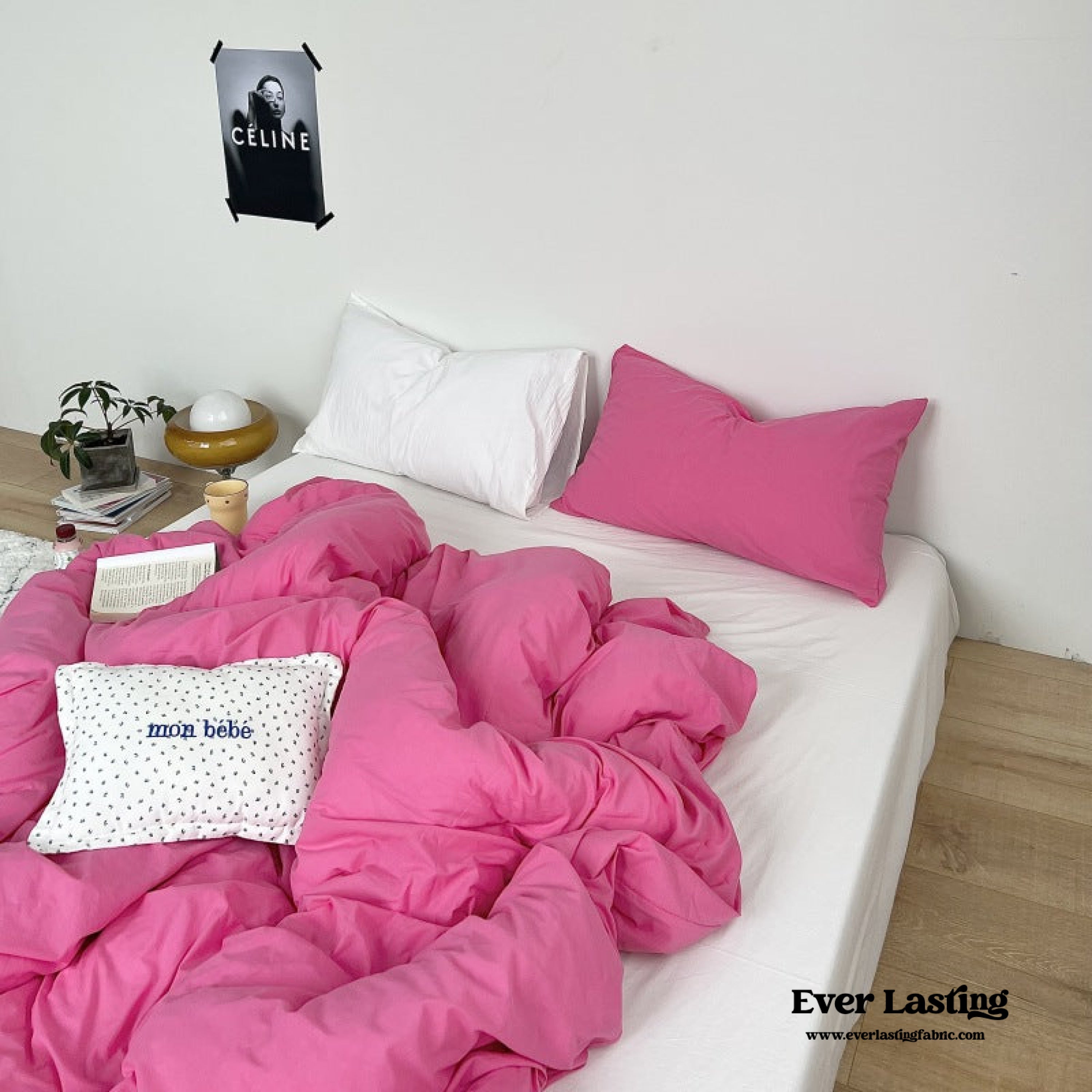 Mixed Color Washed Cotton Bedding Set - Baby Pink + White