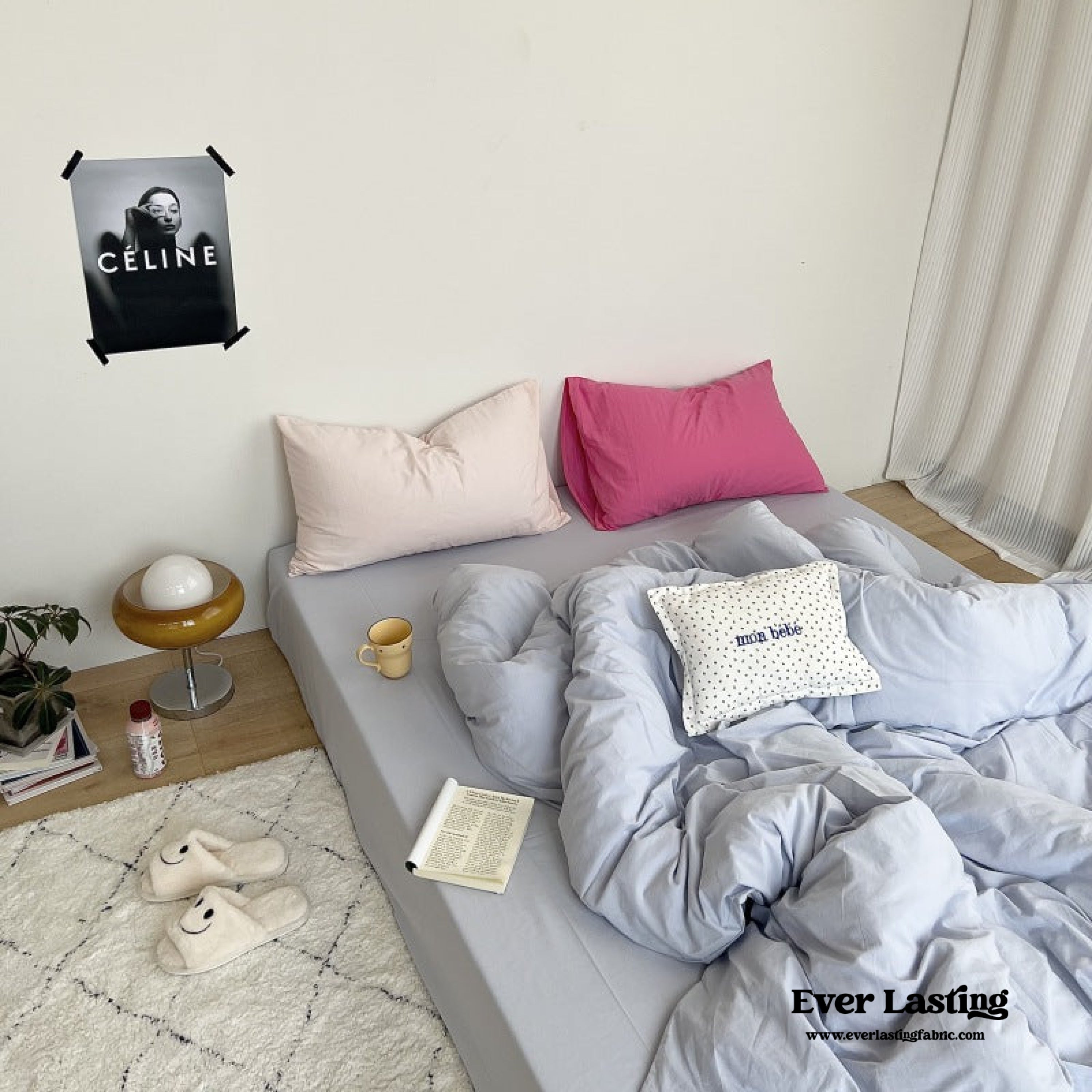 Mixed Color Washed Cotton Bedding Set - Baby Pink + White