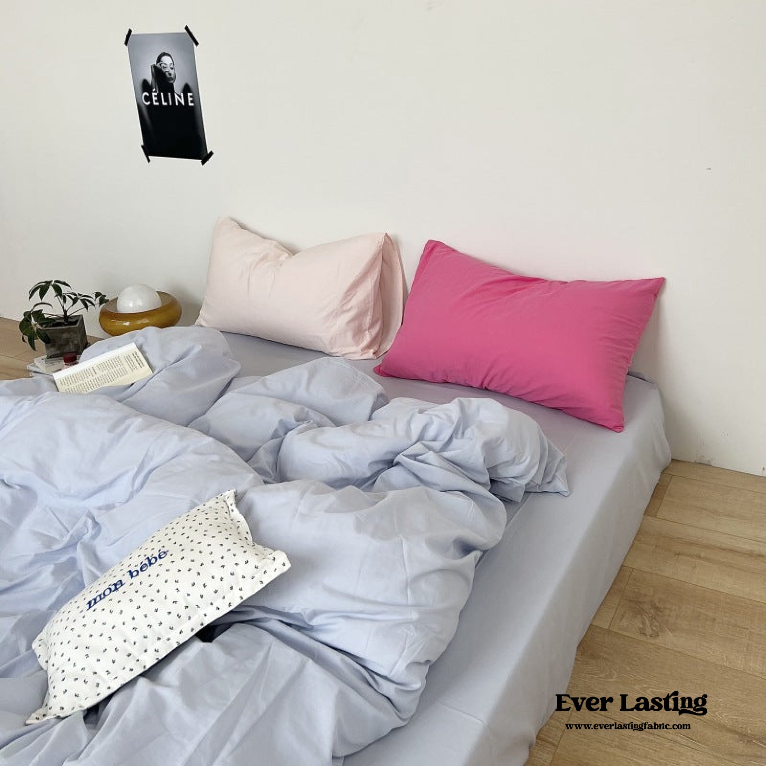 Mixed Color Washed Cotton Bedding Set - Baby Pink + White