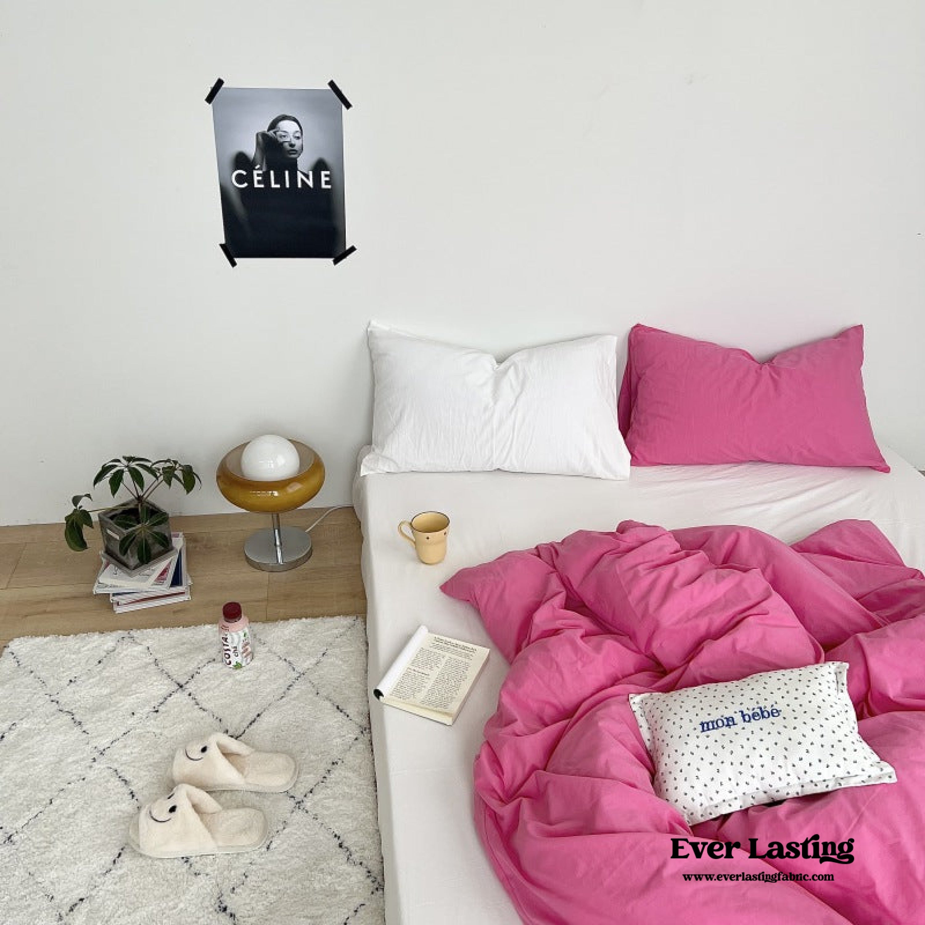 Mixed Color Washed Cotton Bedding Set - Baby Pink + White