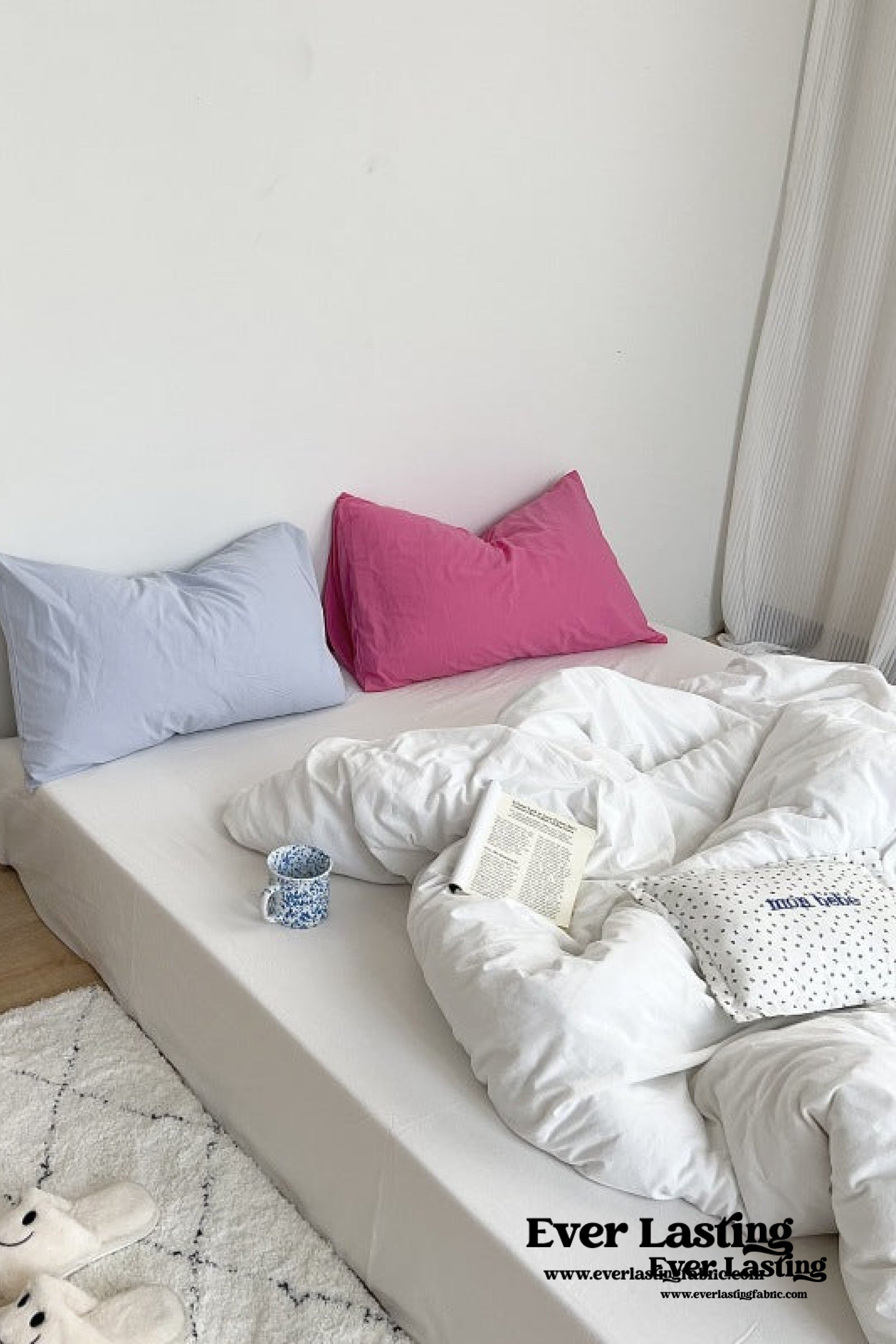 Mixed Color Washed Cotton Bedding Set - Baby Pink + White