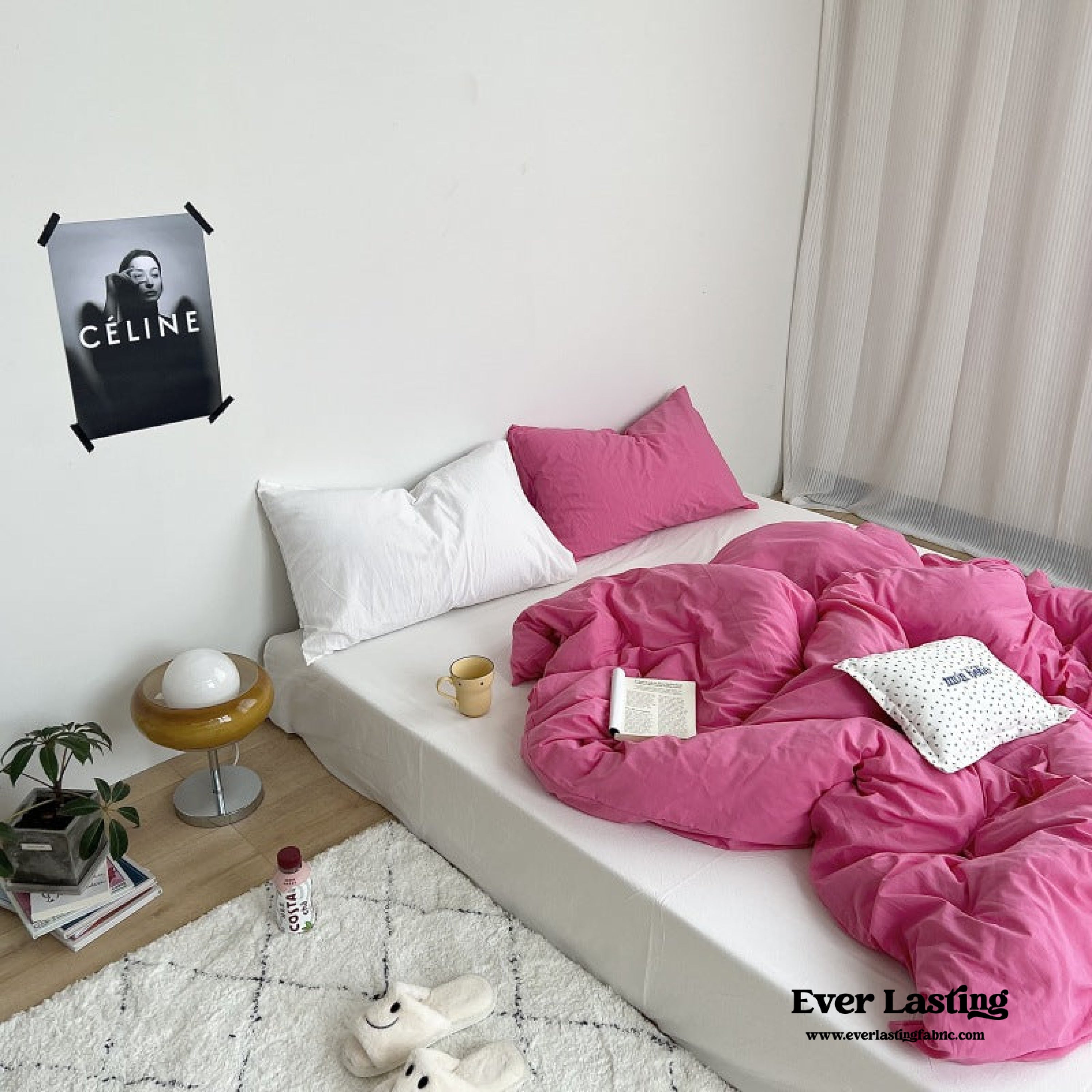 Mixed Color Washed Cotton Bedding Set - Baby Pink + White