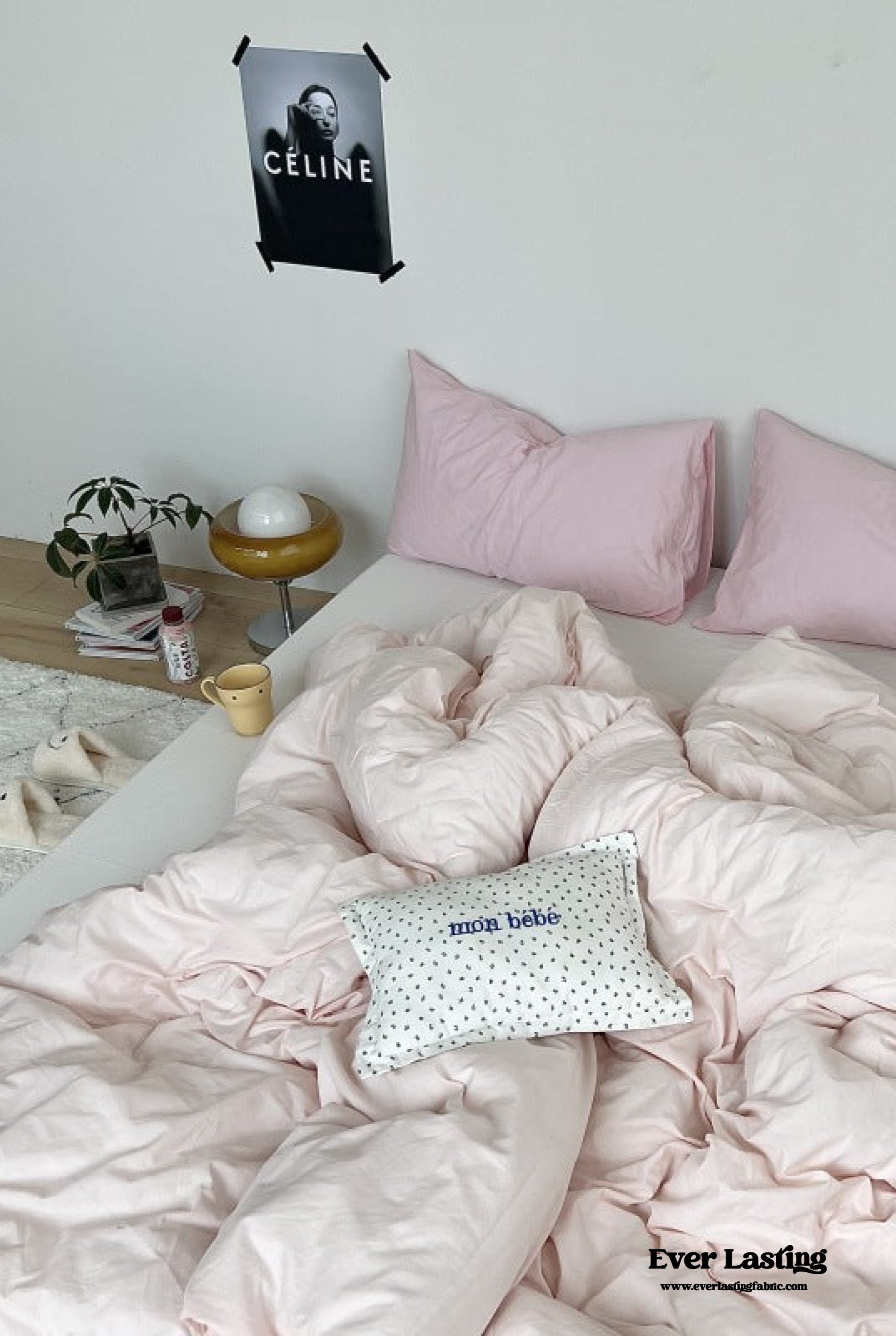 Mixed Color Washed Cotton Bedding Set - Baby Pink + White