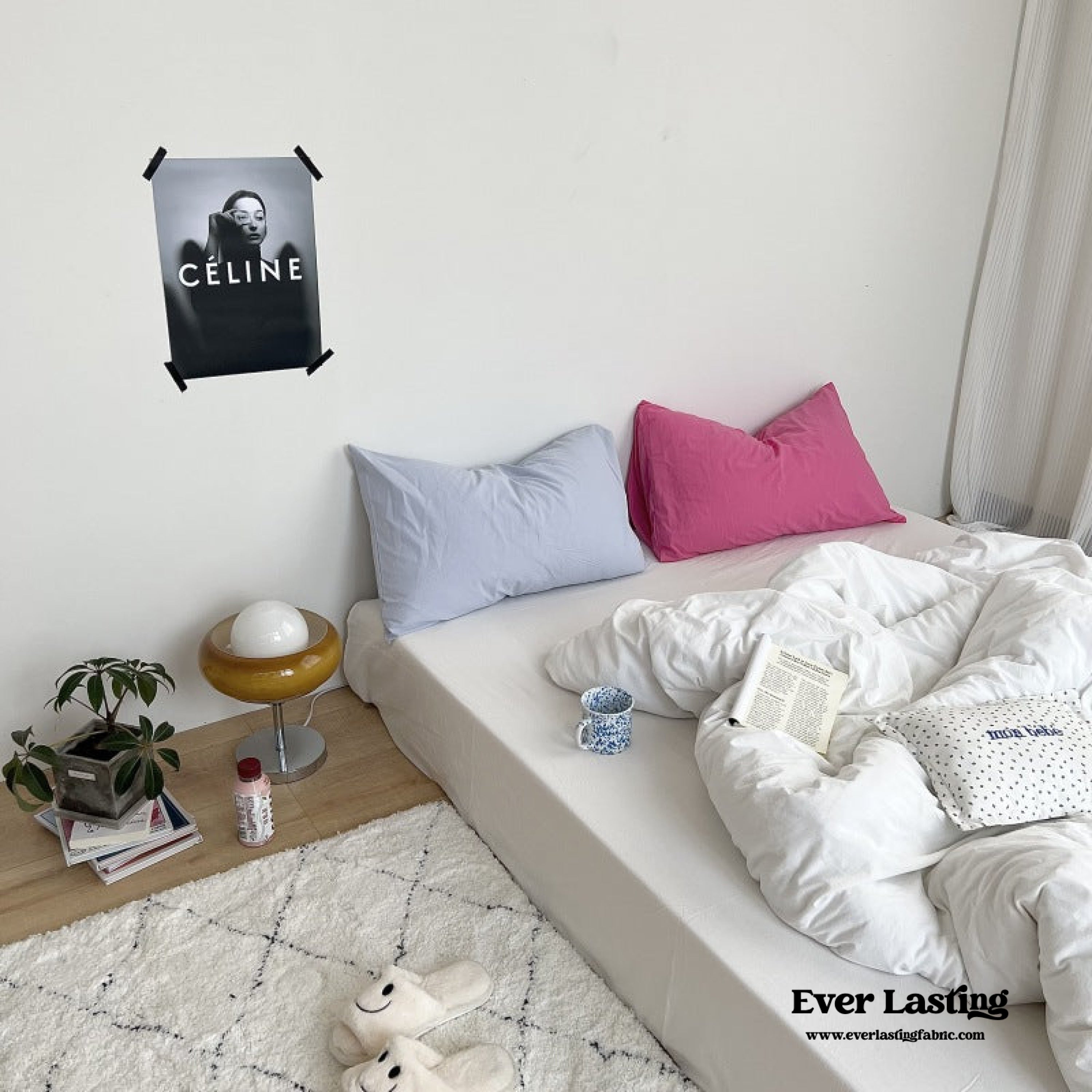 Mixed Color Washed Cotton Bedding Set - Baby Pink + White