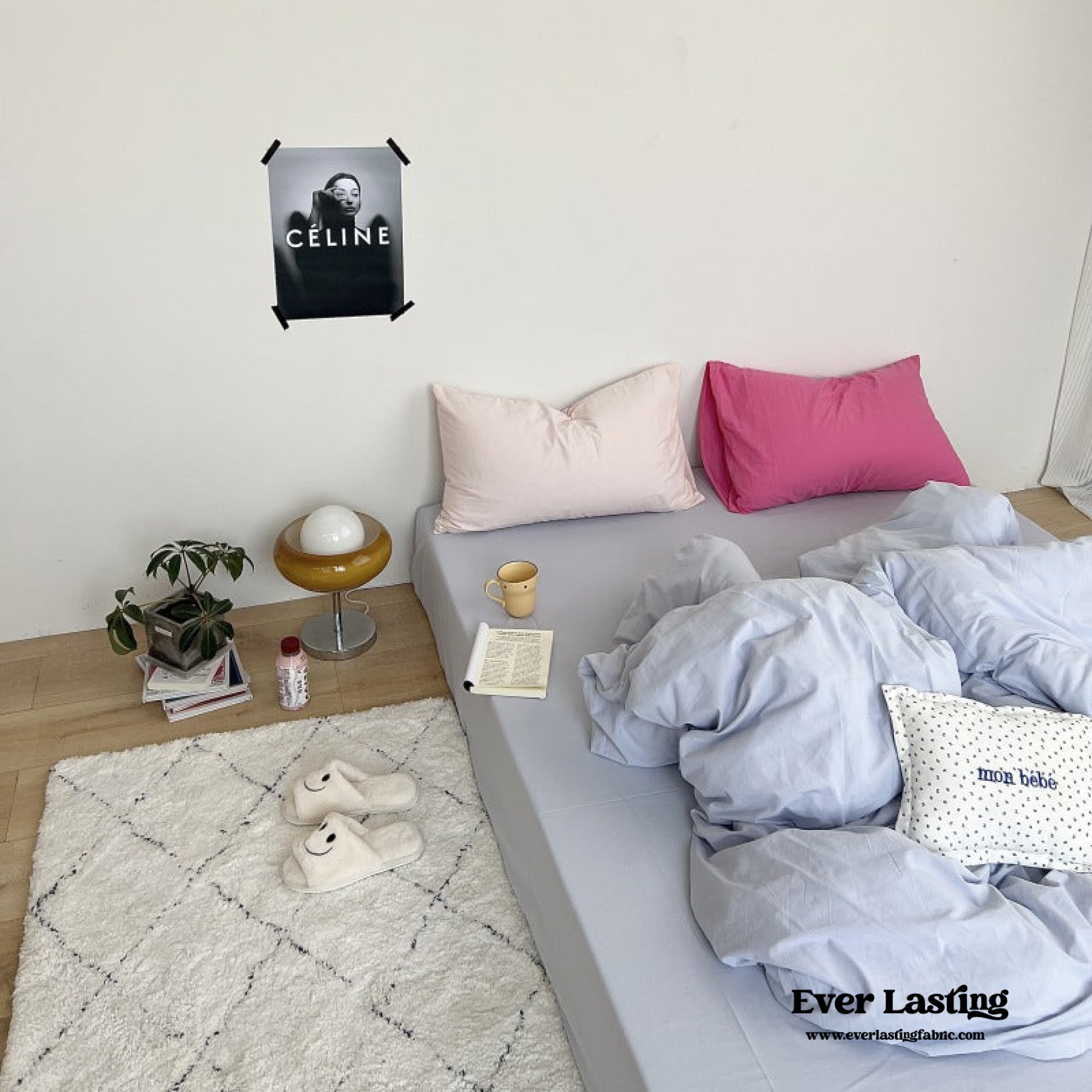 Mixed Color Washed Cotton Bedding Set - Baby Pink + White