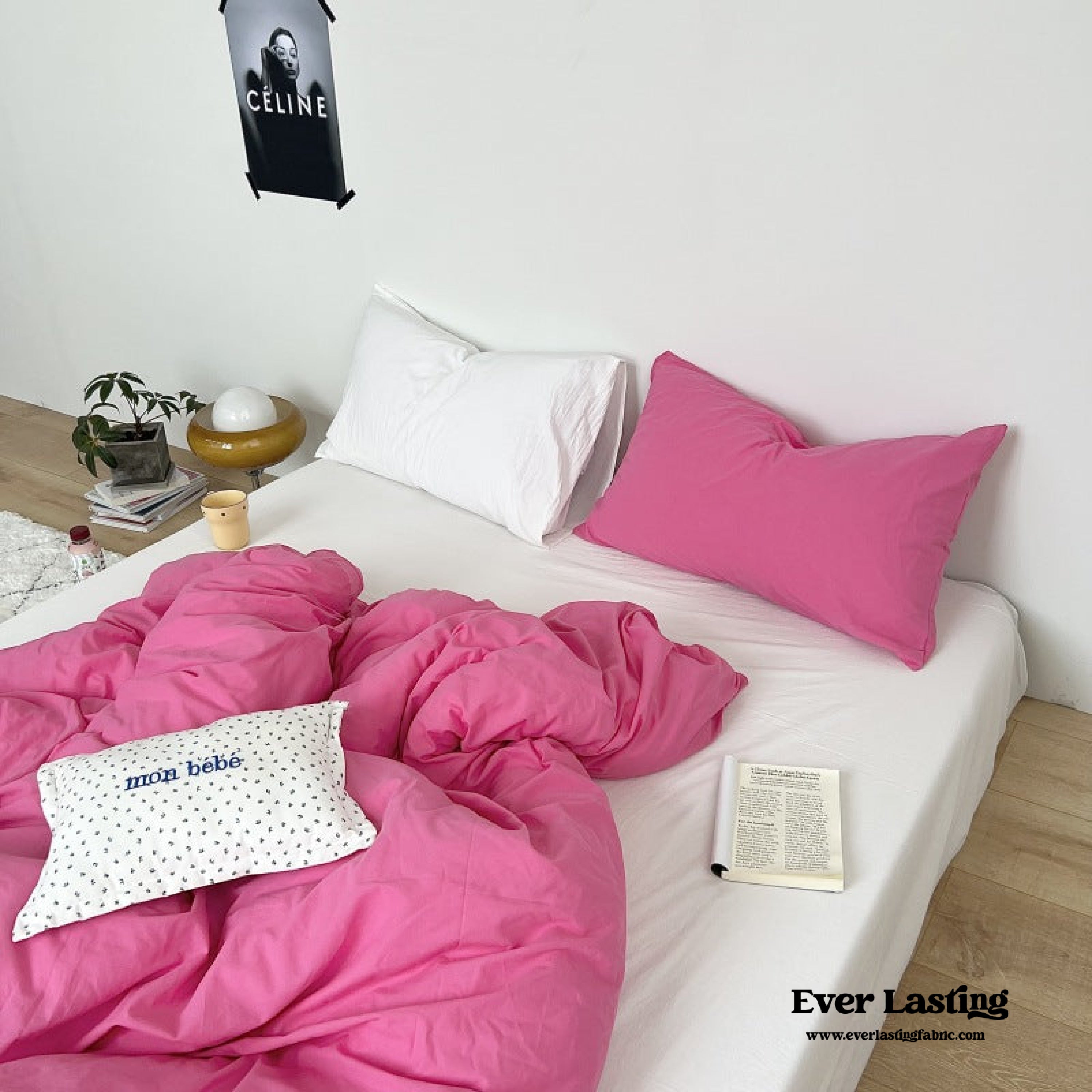 Mixed Color Washed Cotton Bedding Set - Baby Pink + White