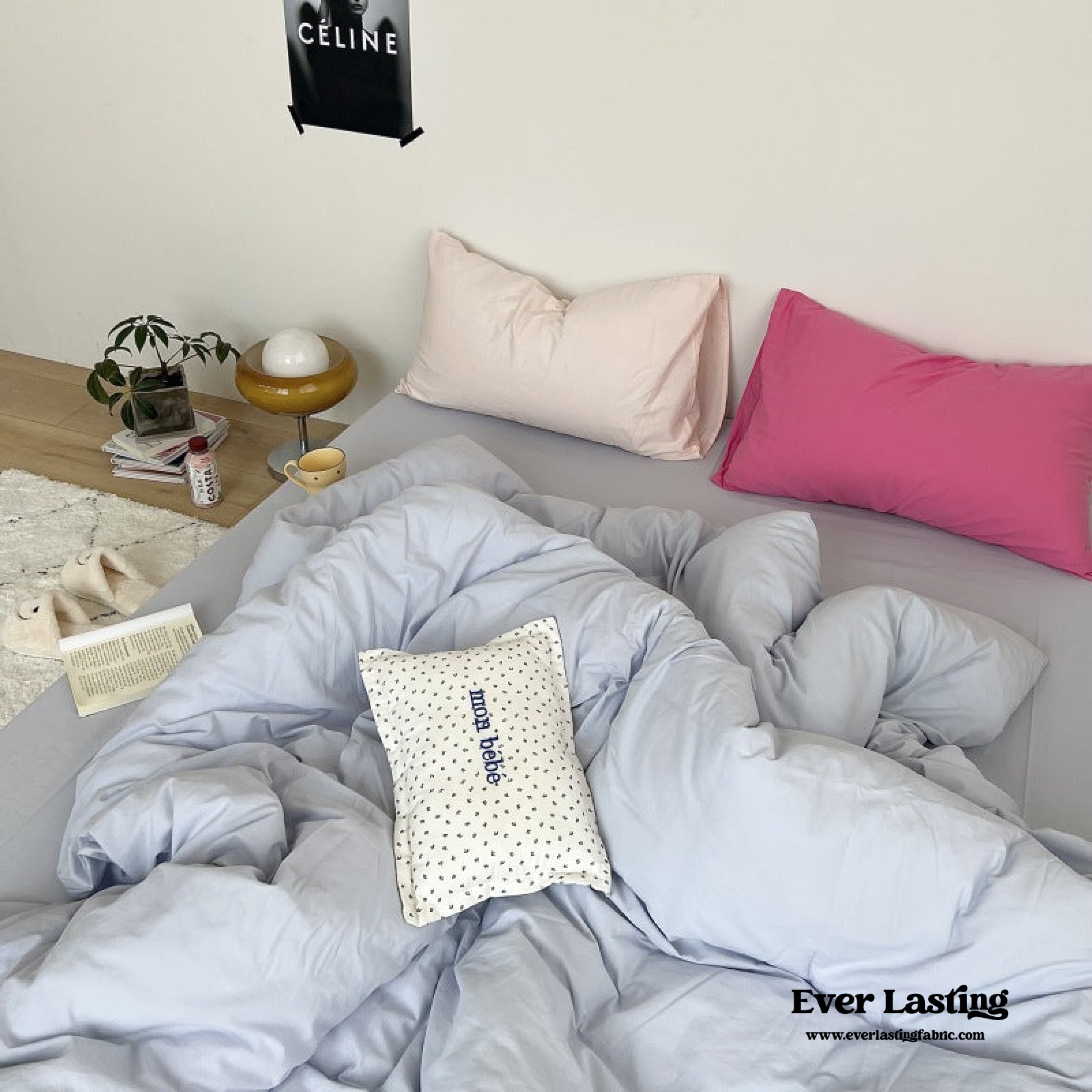 Mixed Color Washed Cotton Bedding Set - Baby Pink + White
