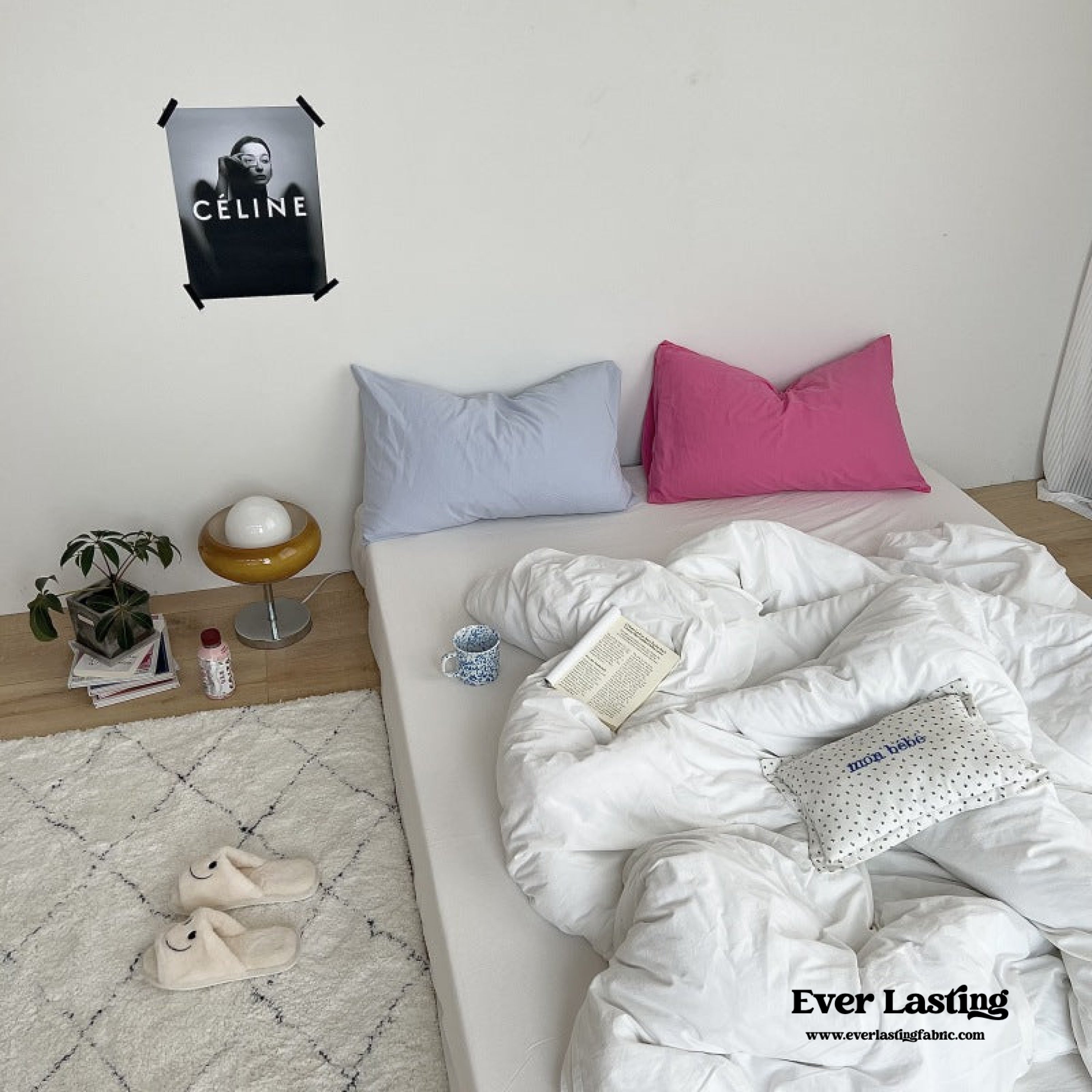 Mixed Color Washed Cotton Bedding Set - Baby Pink + White