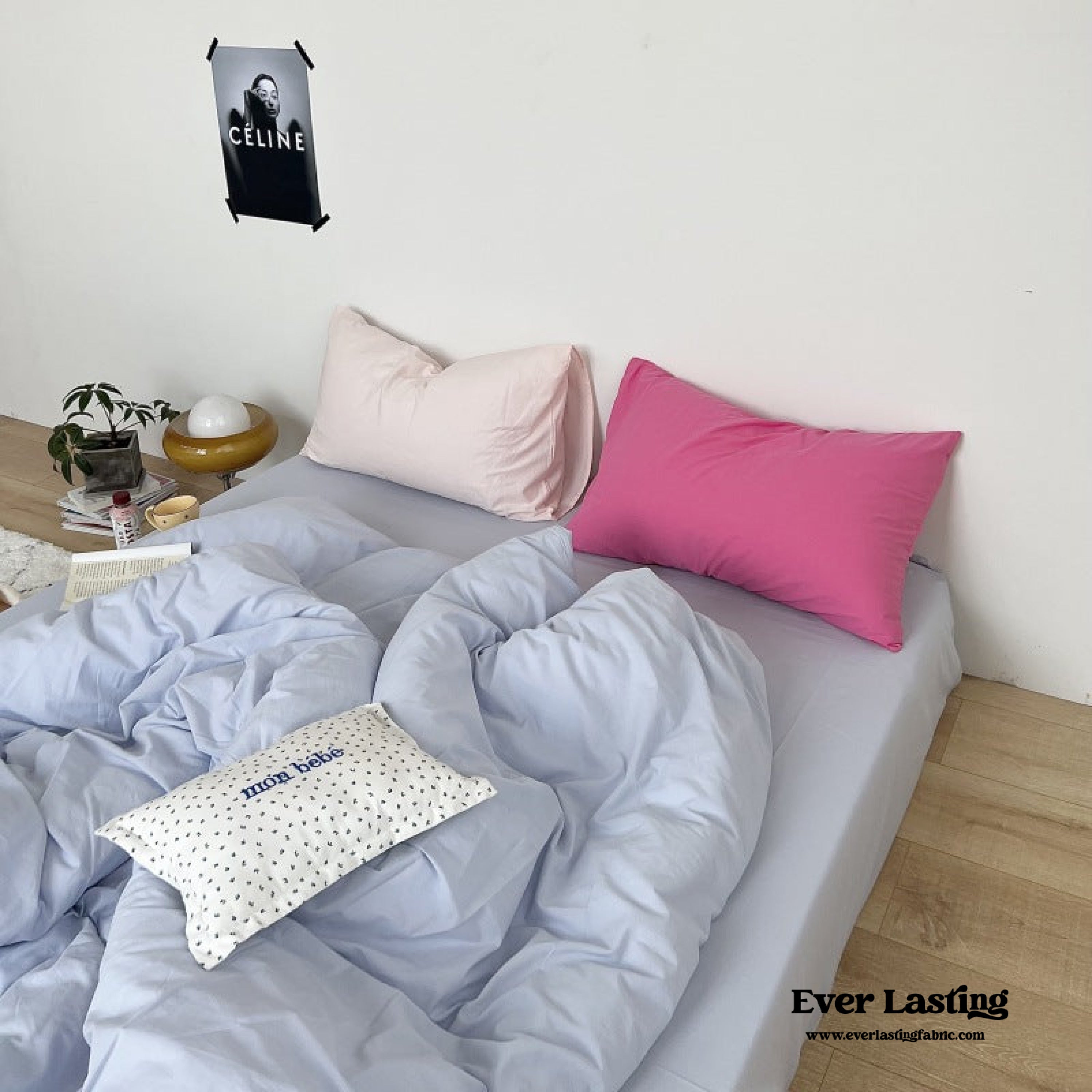 Mixed Color Washed Cotton Bedding Set - Baby Pink + White
