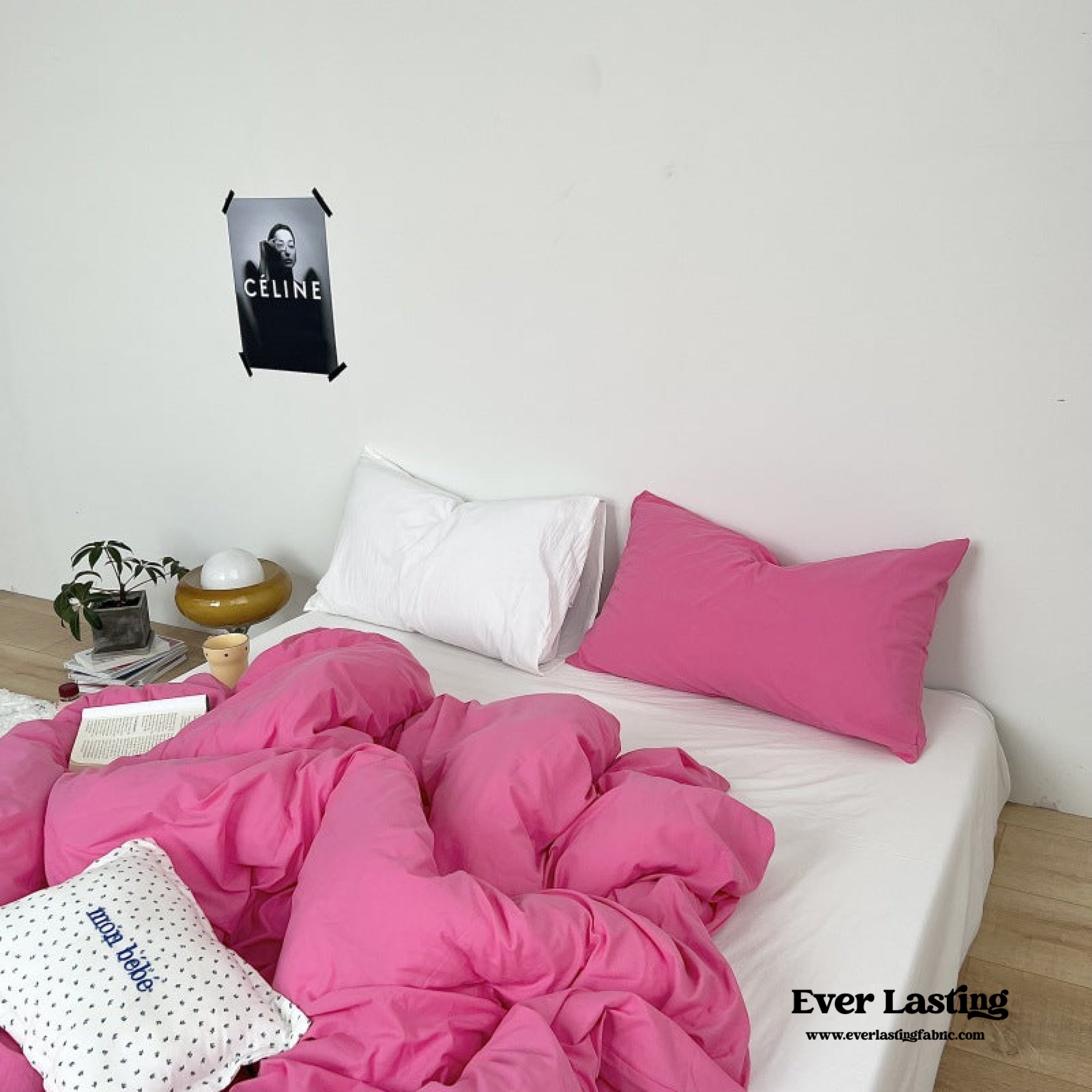 Mixed Color Washed Cotton Bedding Set - Baby Pink + White