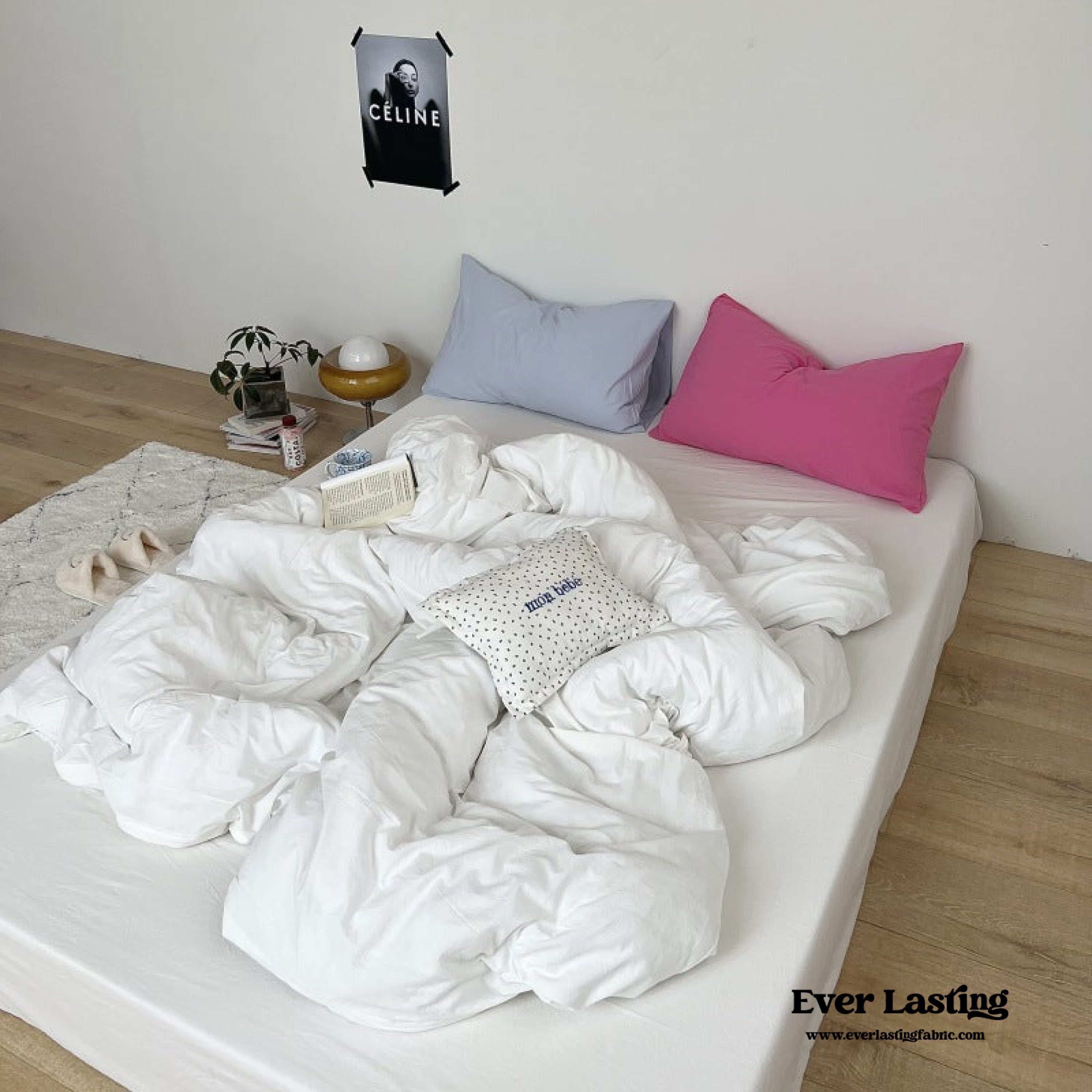 Mixed Color Washed Cotton Bedding Set - Baby Pink + White