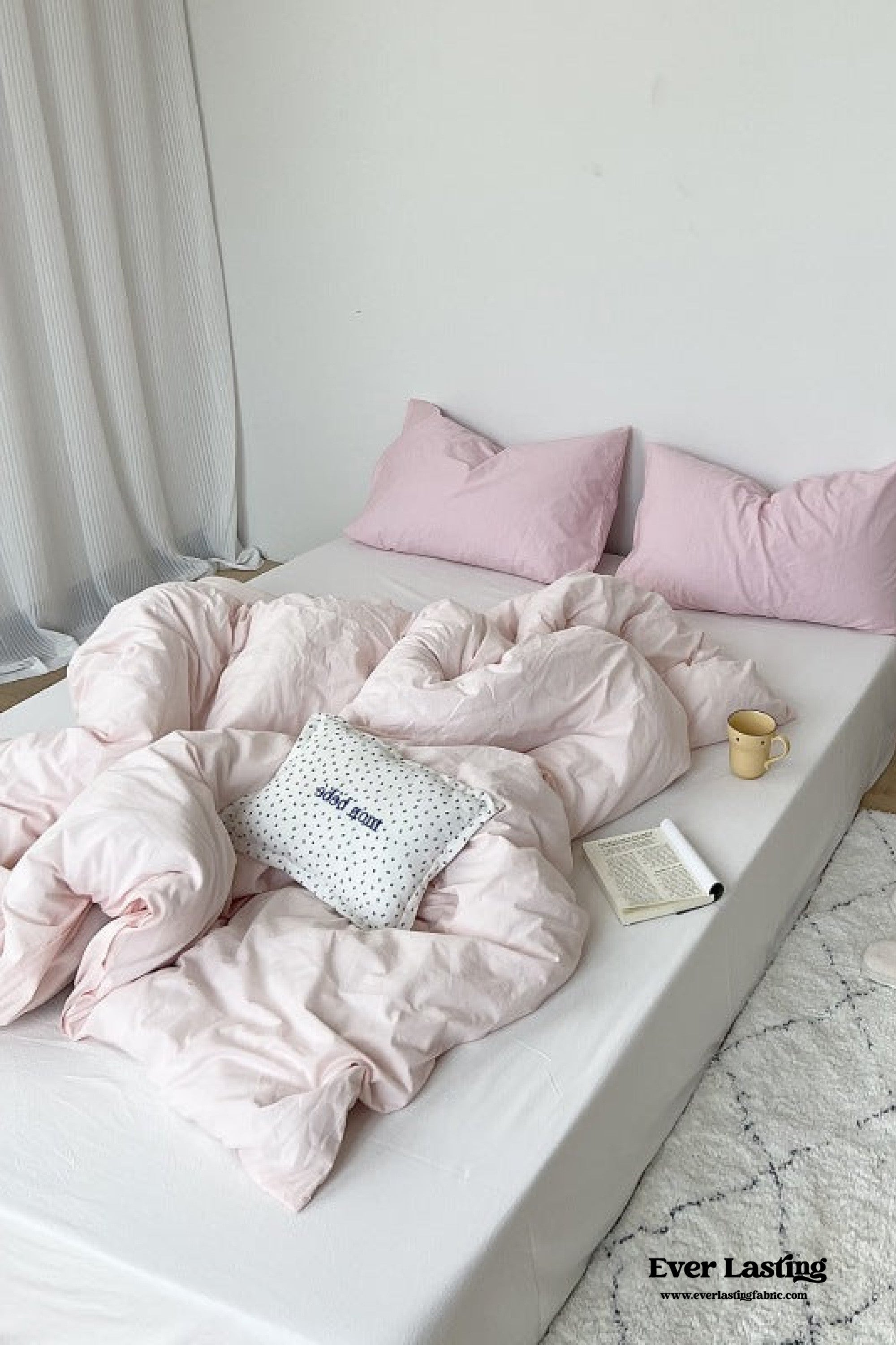 Mixed Color Washed Cotton Bedding Set - Barbie Pink + White