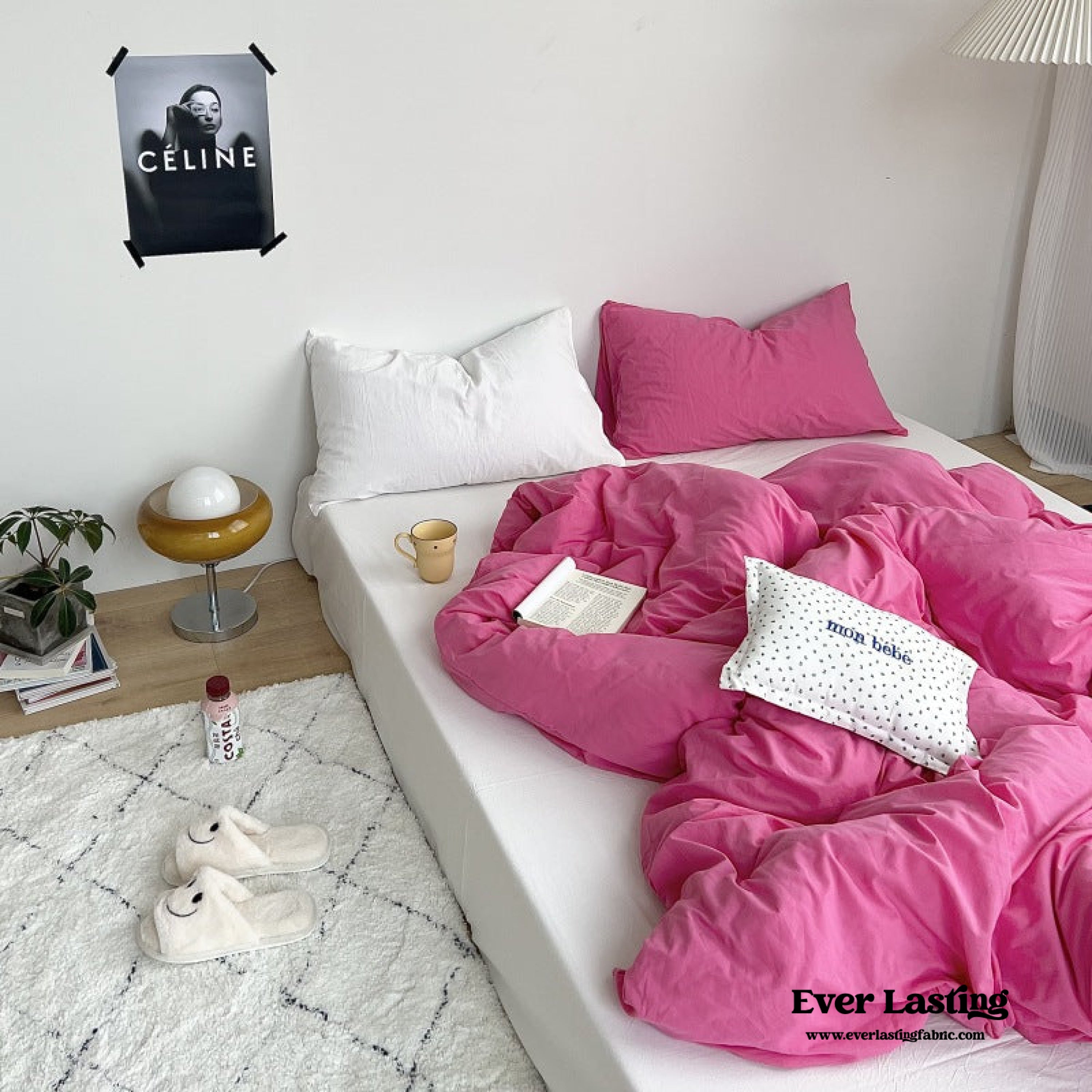 Mixed Color Washed Cotton Bedding Set - Blue + Pink