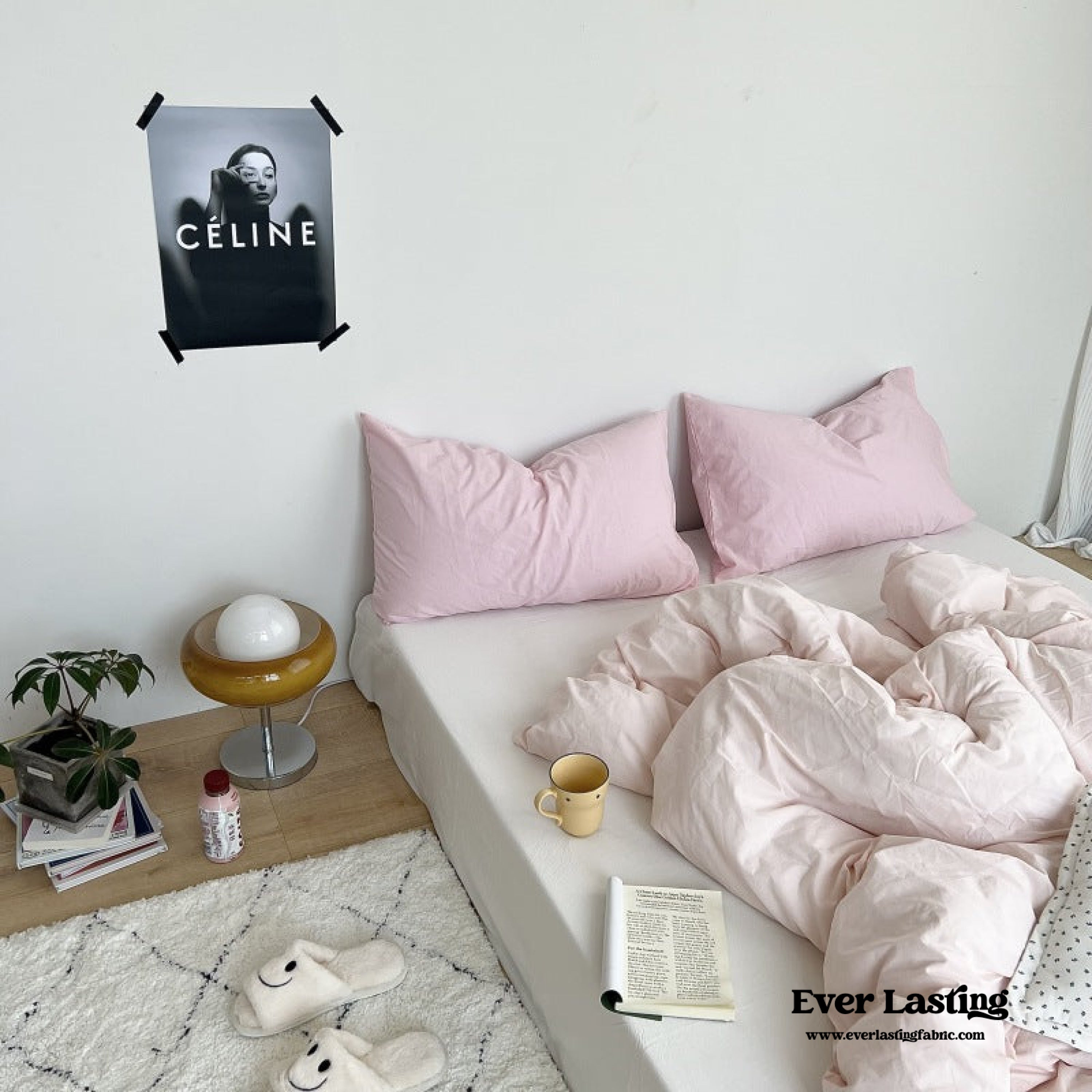 Mixed Color Washed Cotton Bedding Set - Blue + Pink