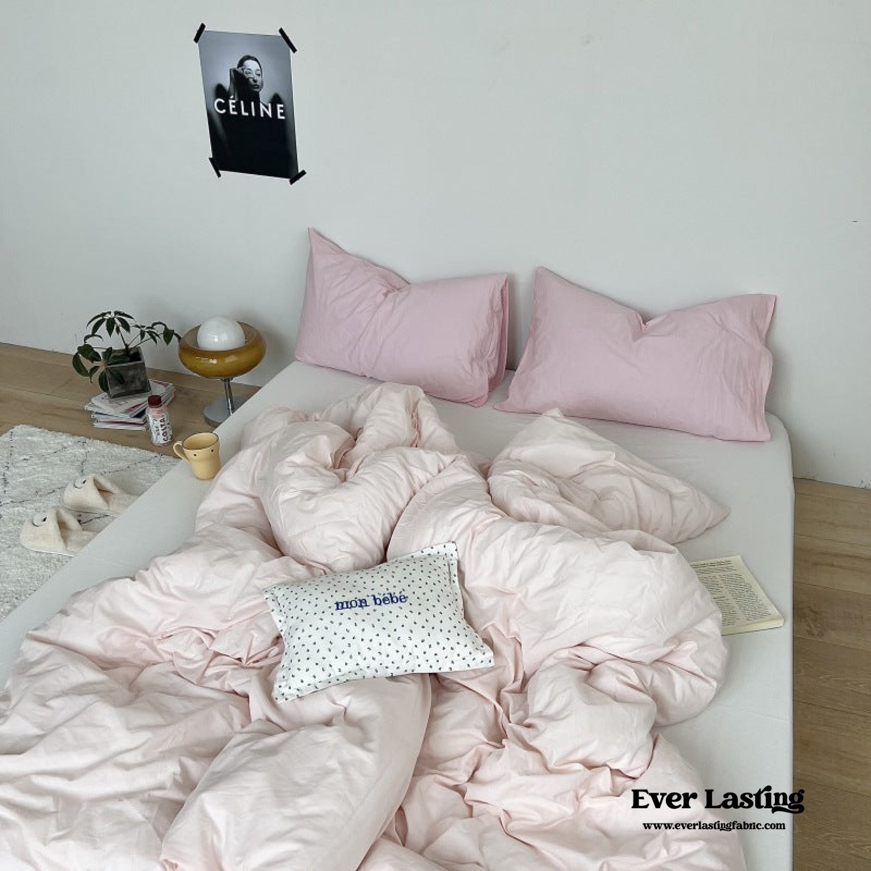 Mixed Color Washed Cotton Bedding Set - Blue + Pink
