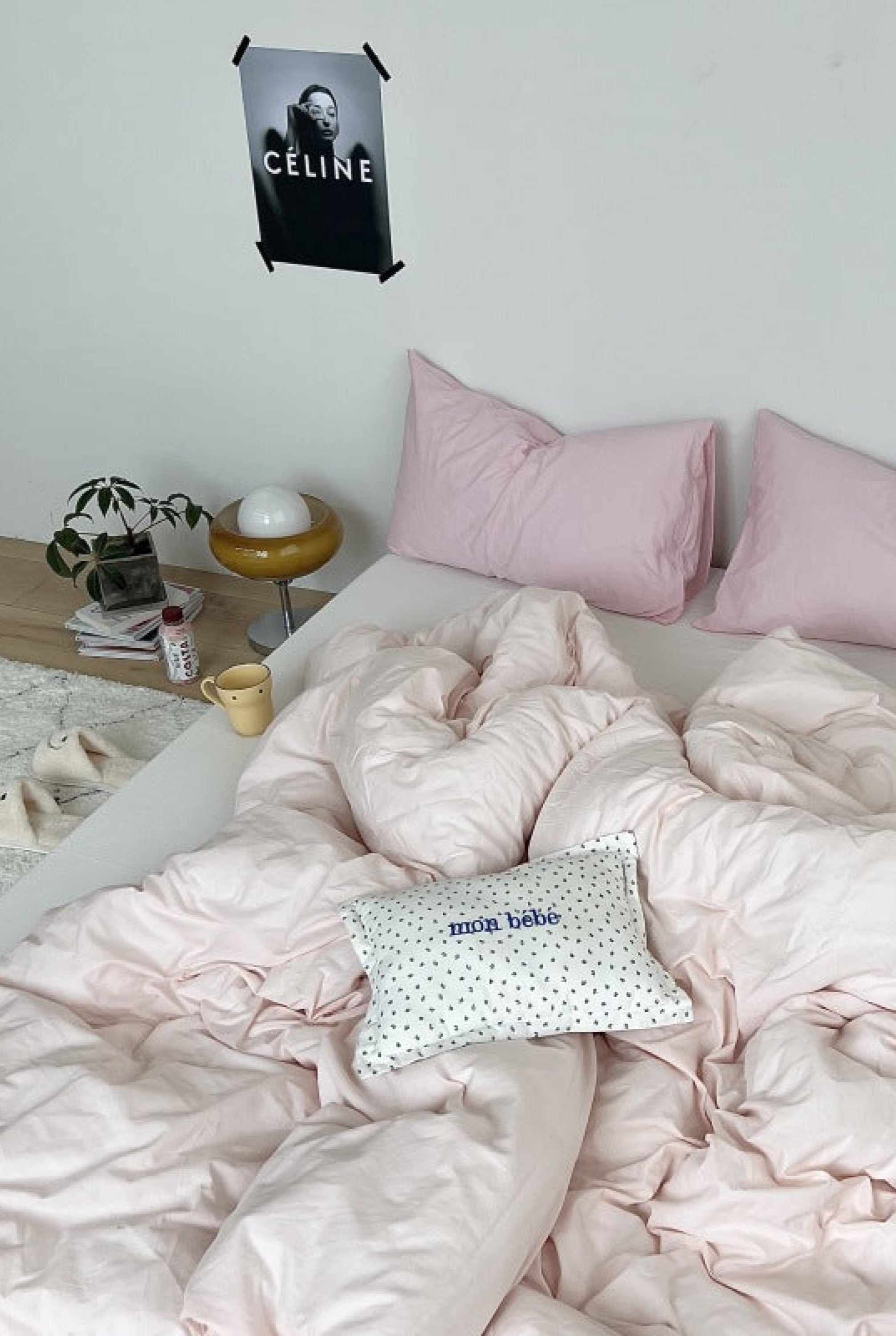 Mixed Color Washed Cotton Bedding Set - Blue + Pink