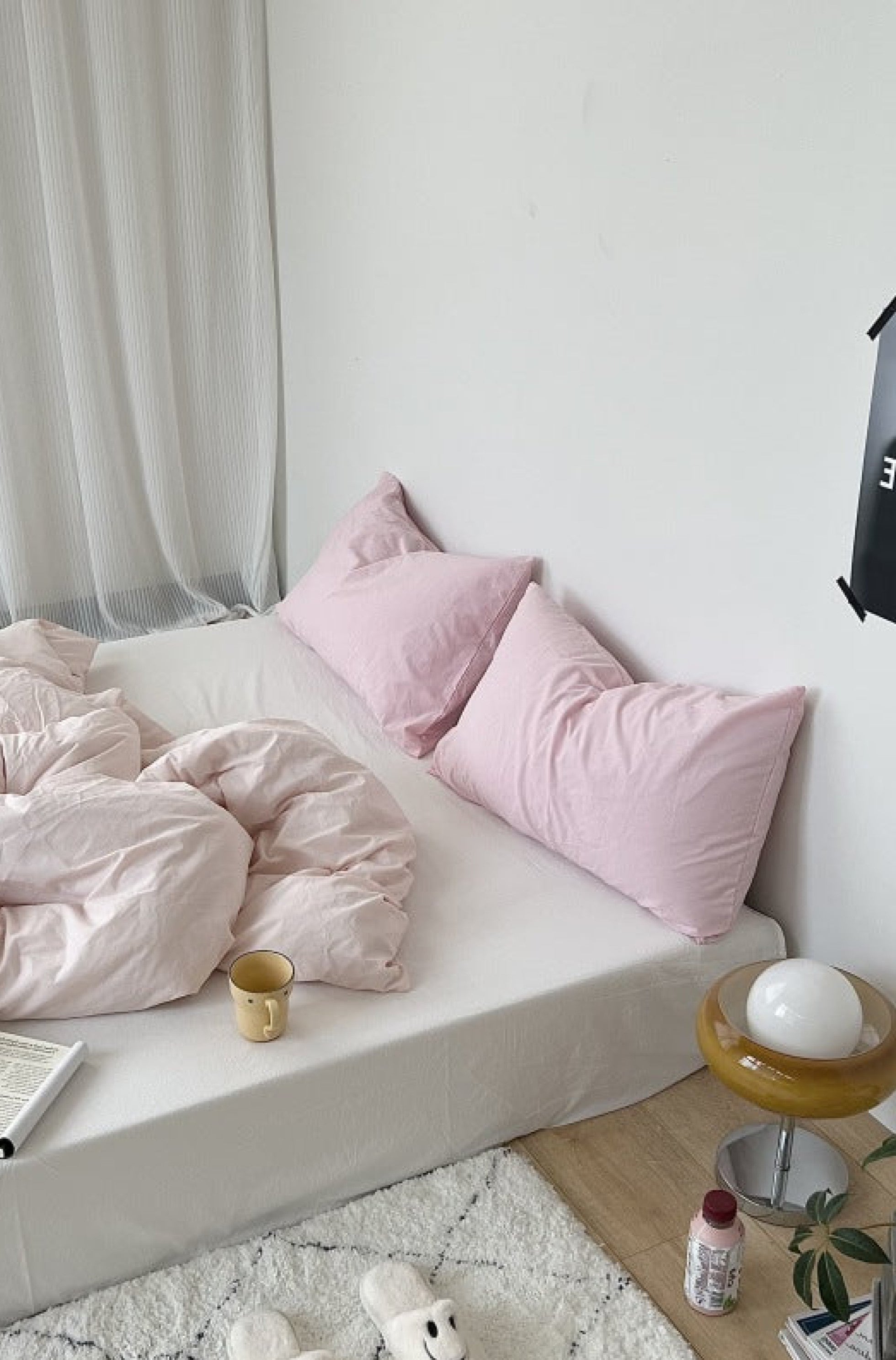 Mixed Color Washed Cotton Bedding Set - Blue + Pink
