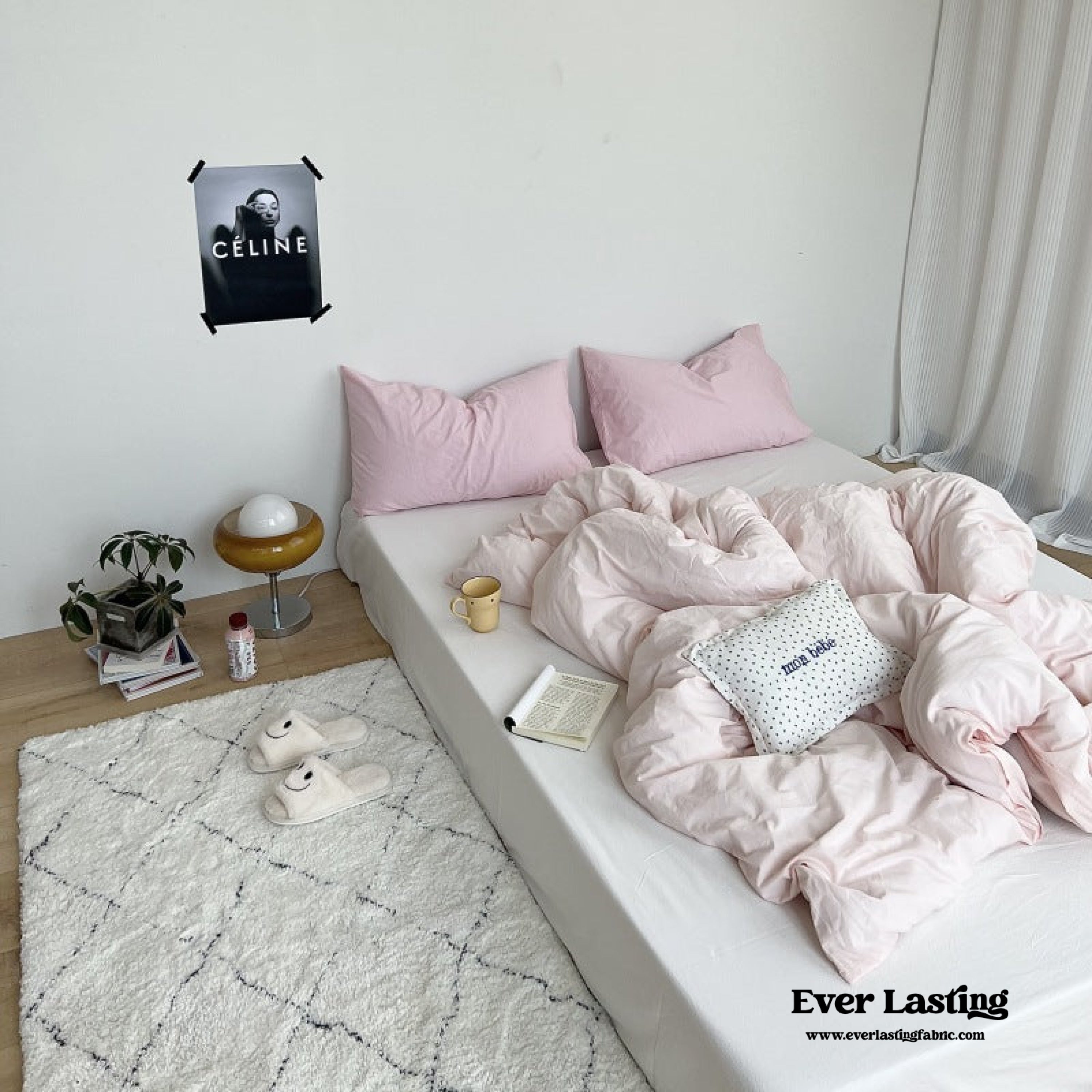 Mixed Color Washed Cotton Bedding Set - Blue + Pink