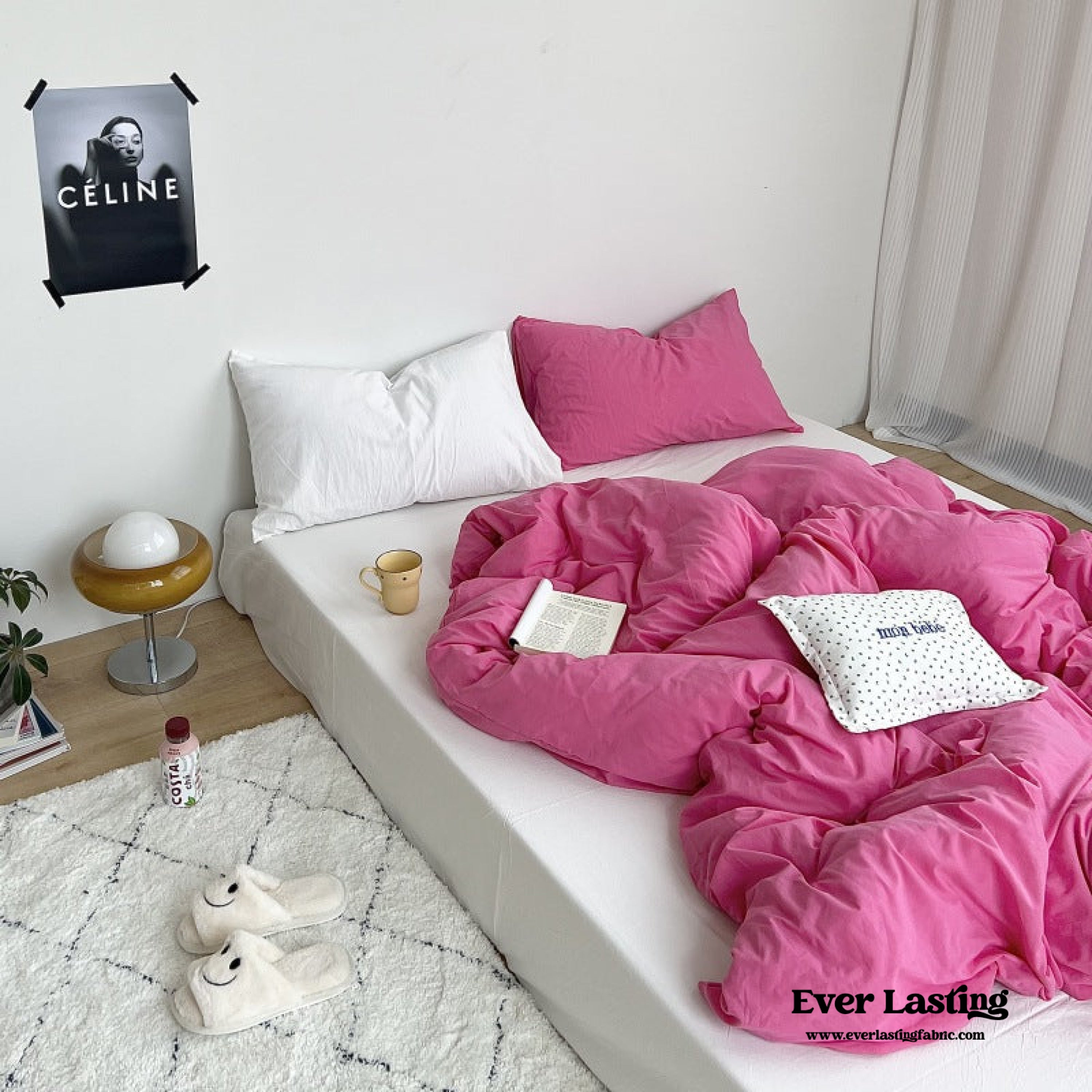 Mixed Color Washed Cotton Bedding Set - Blue + Pink