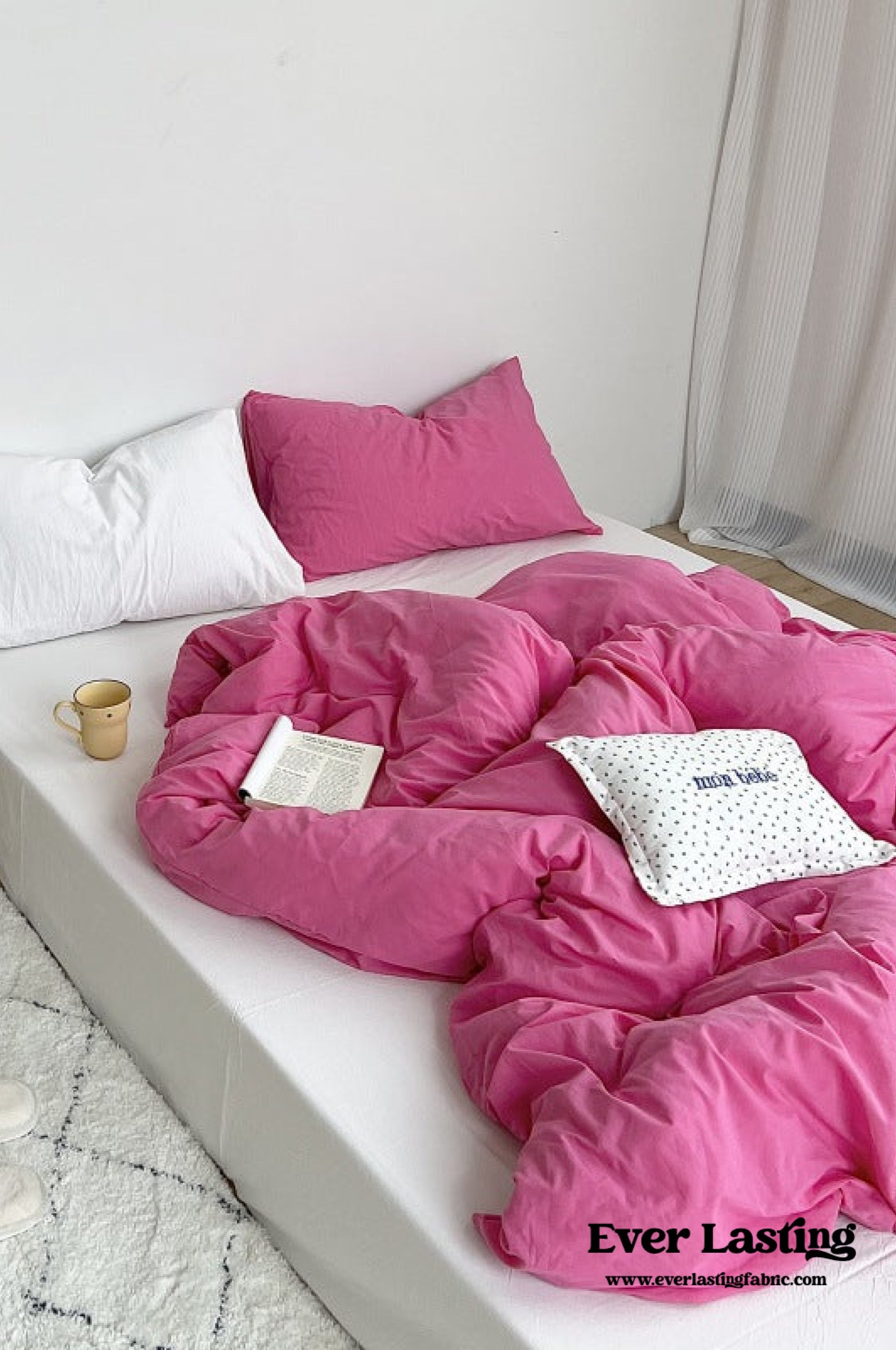 Mixed Color Washed Cotton Bedding Set - Blue + Pink