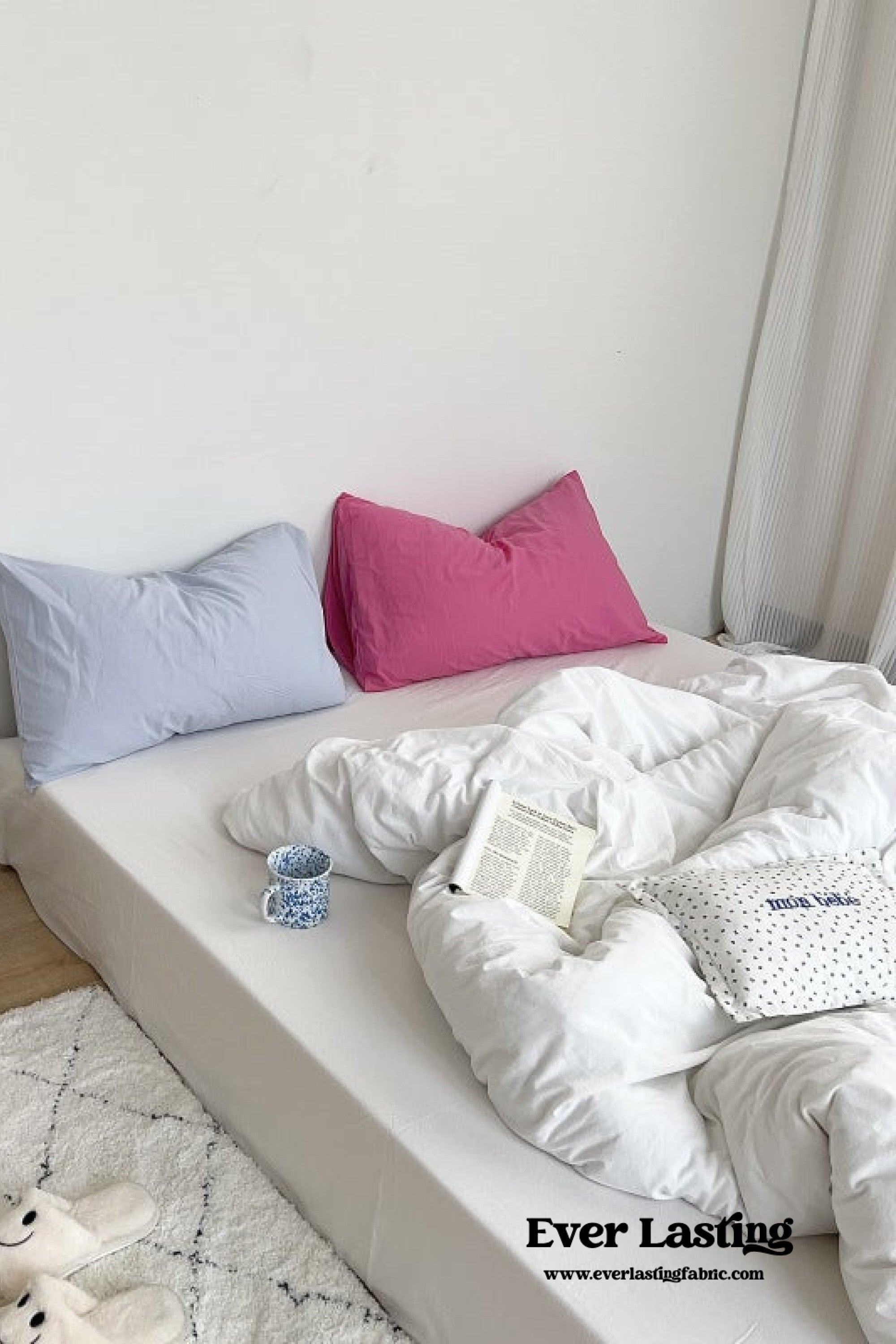 Mixed Color Washed Cotton Bedding Set - Blue + Pink