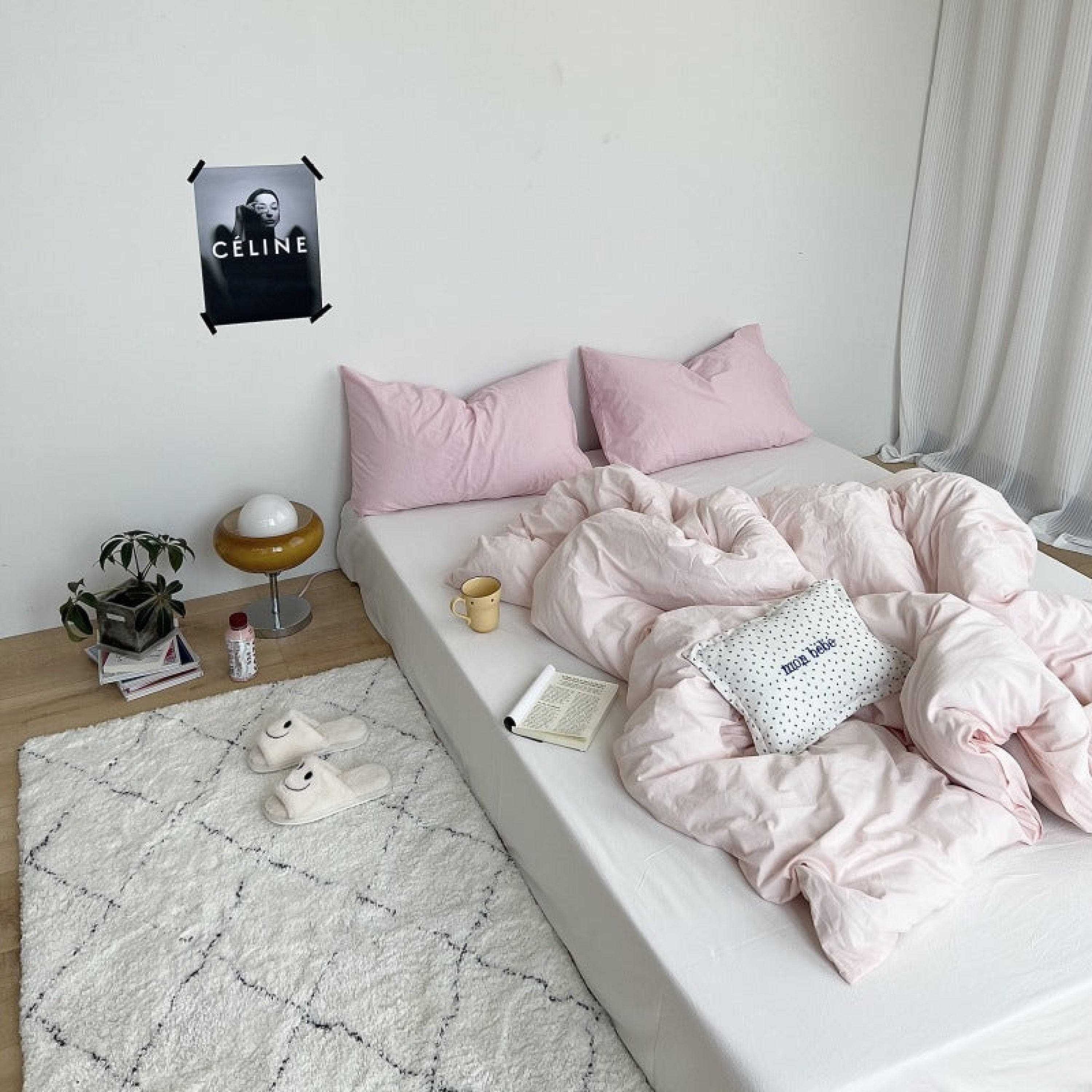 Mixed Color Washed Cotton Bedding Set - Blue + Pink